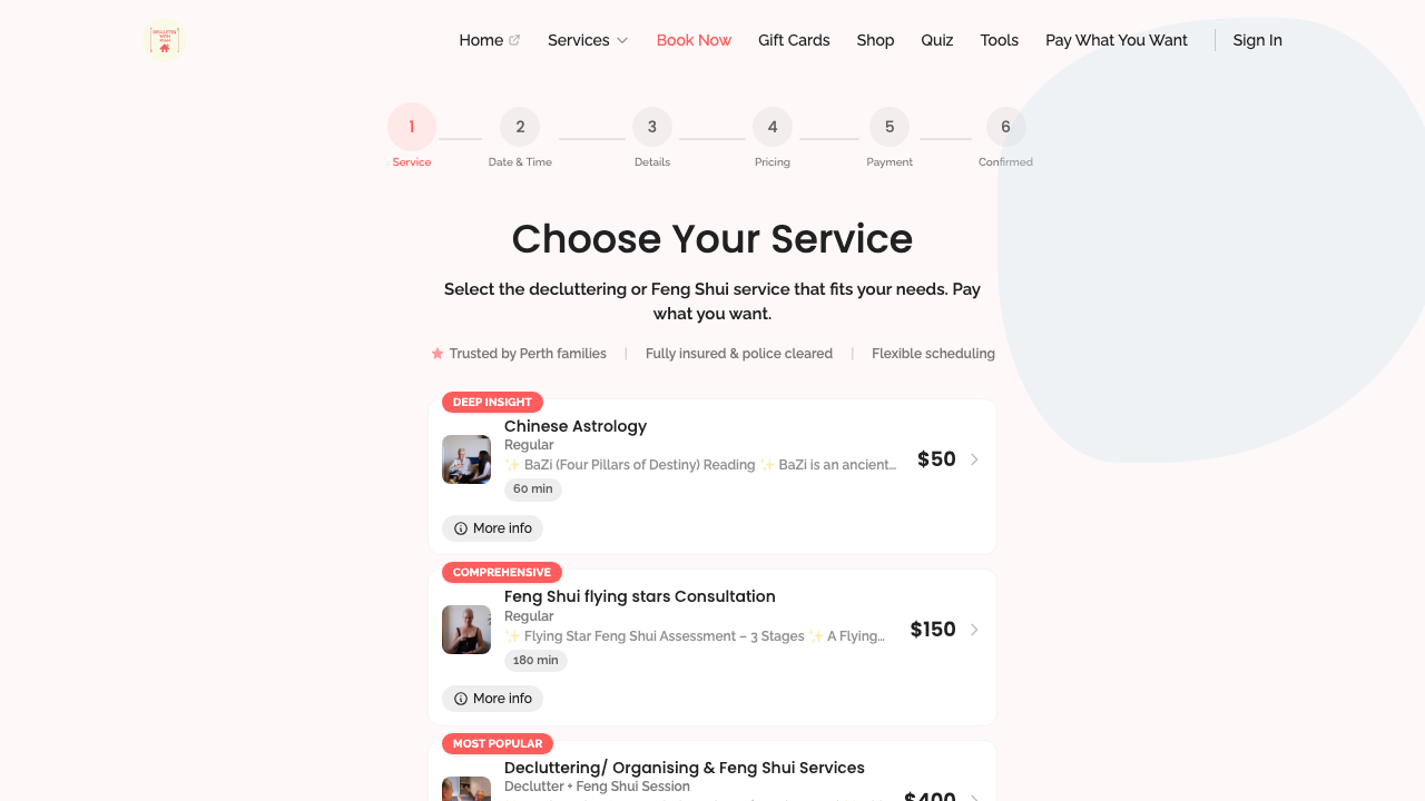 booking wizard — step 1: service selection › pre-selects service via URL query param desktop