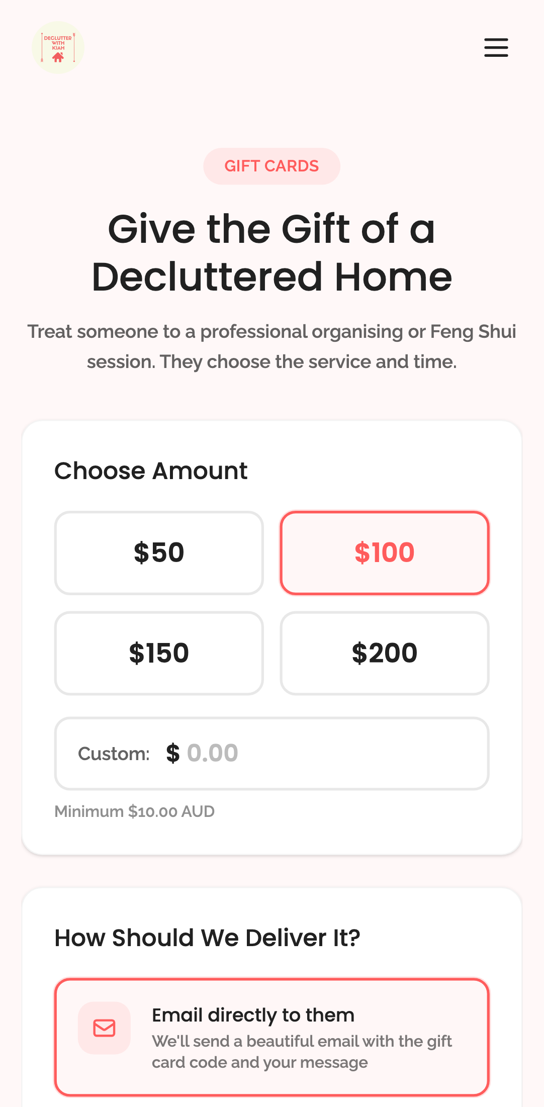 gift cards — step 1: configuration › continue button shows formatted amount mobile