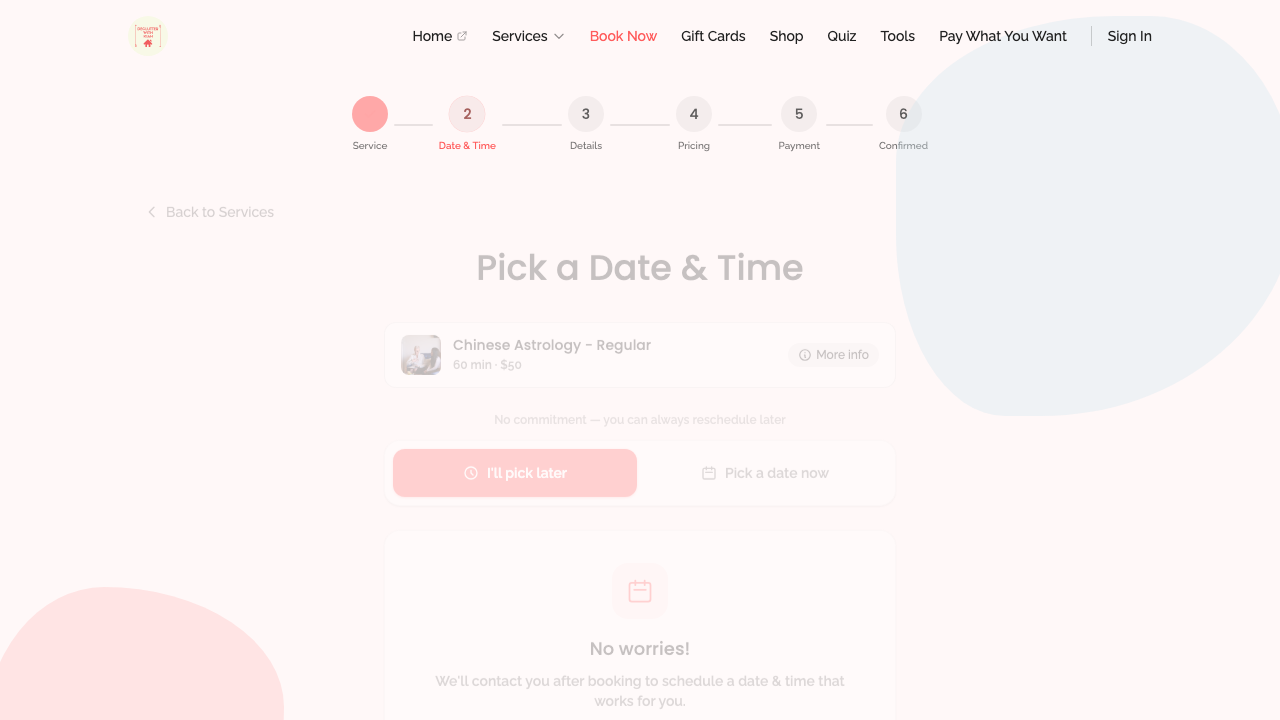 booking wizard — step 2: date/time › step 2 shows date options after service selection desktop