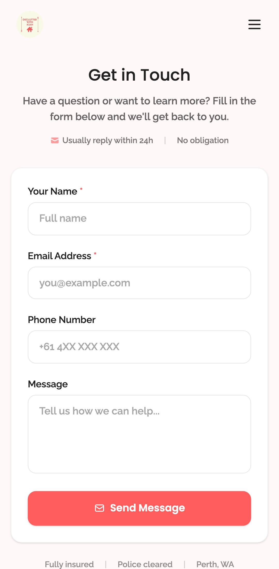 public pages — core routes › /contact-us renders the contact form mobile