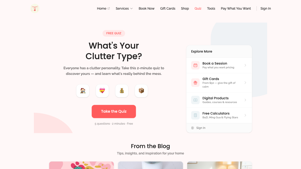 public pages — core routes › /quiz renders the clutter quiz desktop