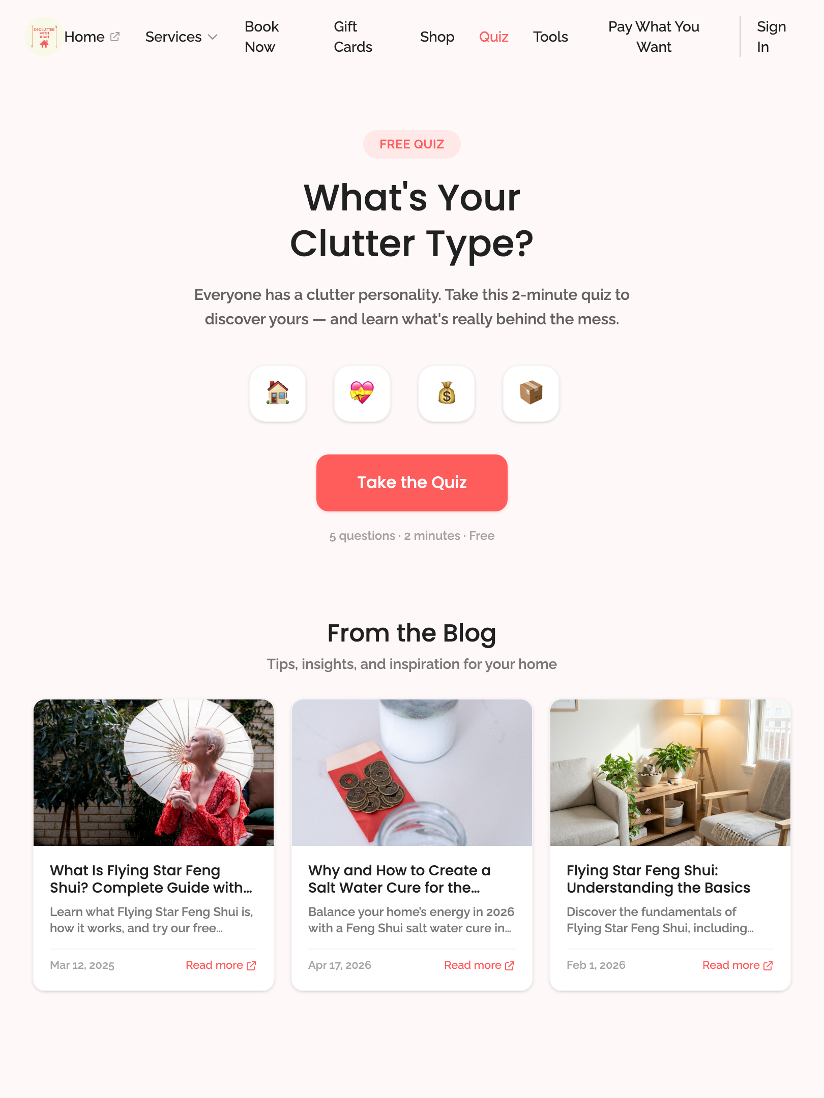 public pages — core routes › /quiz renders the clutter quiz tablet