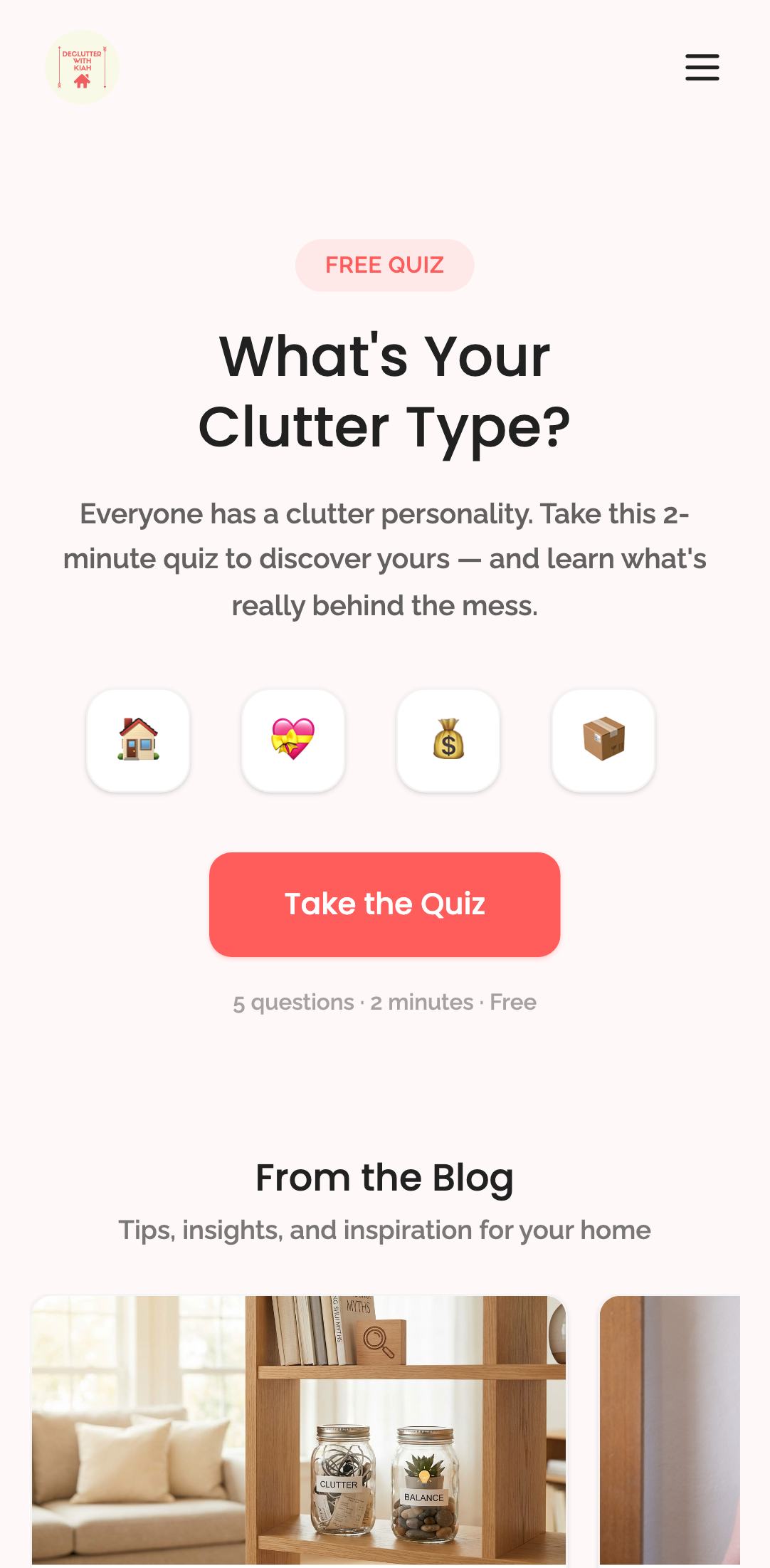 public pages — core routes › /quiz renders the clutter quiz mobile
