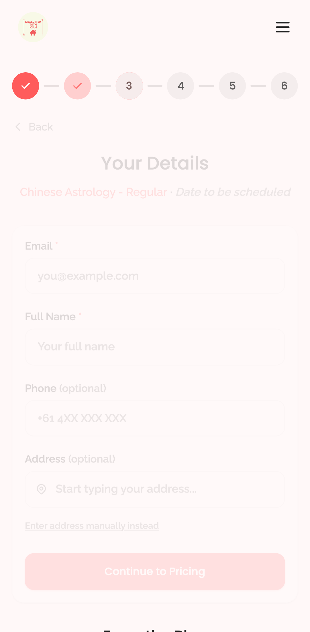 booking wizard — step 3: customer details › shows Your Details heading and form fields mobile