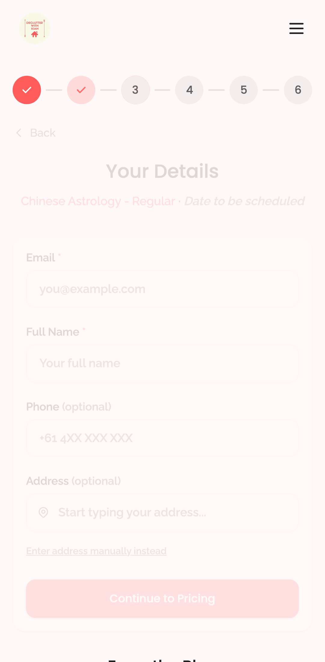 booking wizard — step 3: customer details › shows selected service and "date to be scheduled" mobile