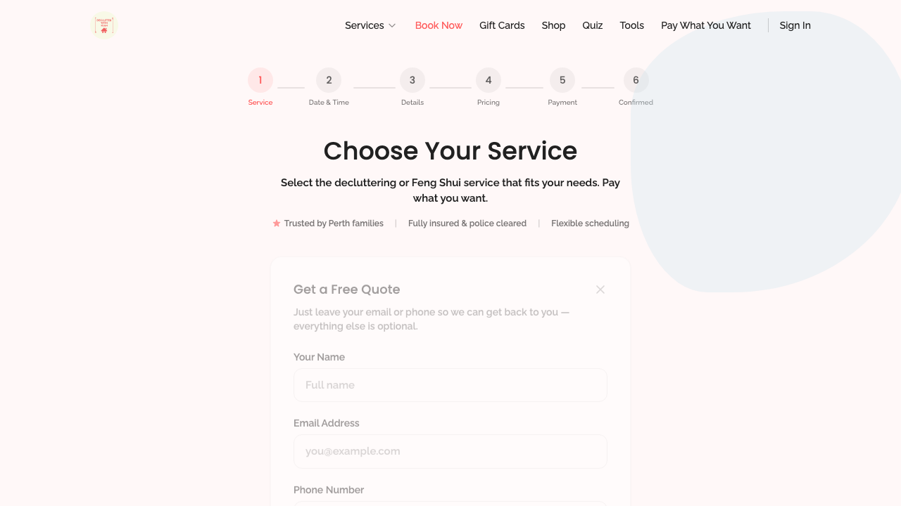 quote form › quote form has service interest dropdown and address fields desktop