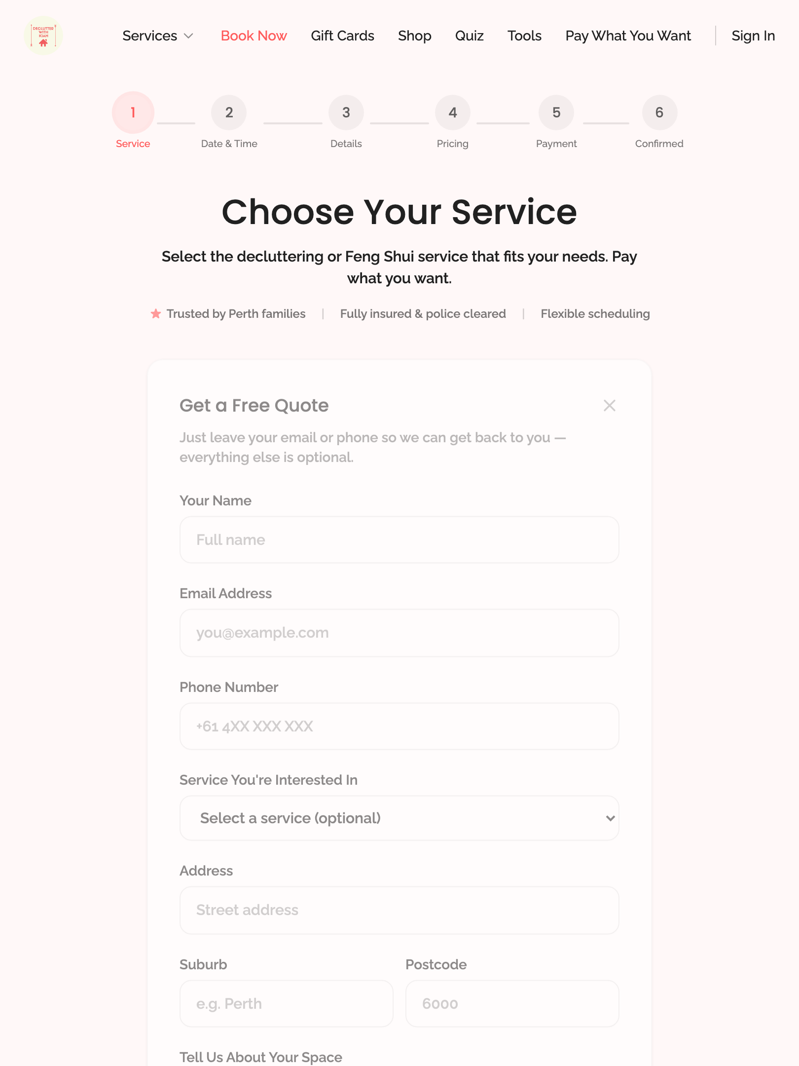 quote form › quote form has service interest dropdown and address fields tablet