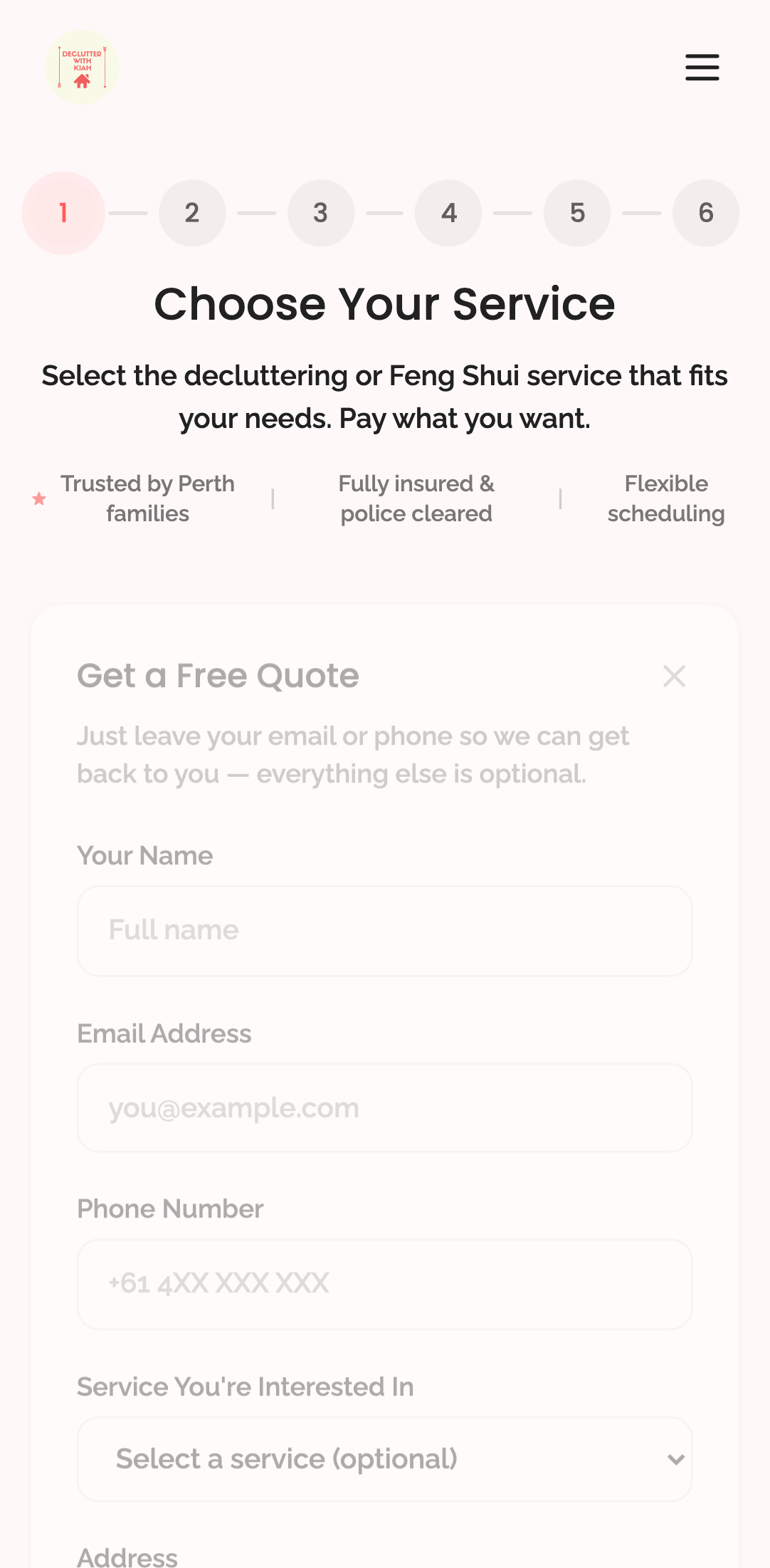 quote form › quote form has service interest dropdown and address fields mobile