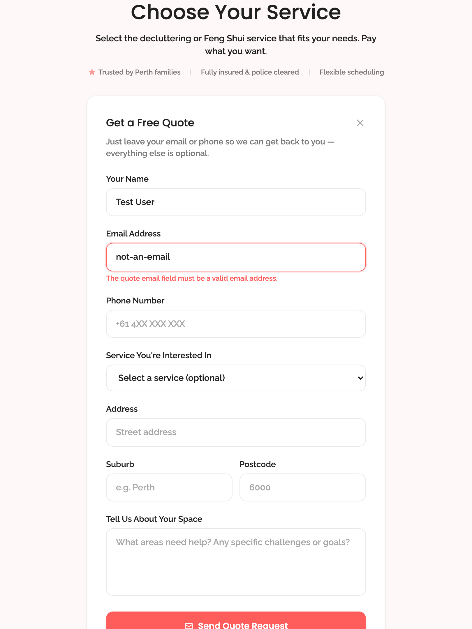 quote form › quote form validates email format tablet
