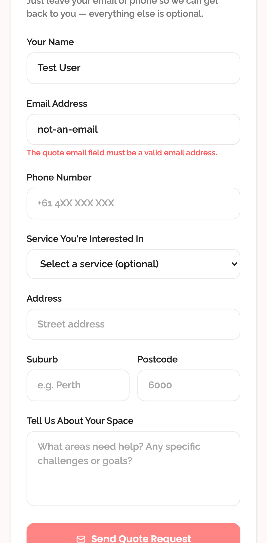 quote form › quote form validates email format mobile
