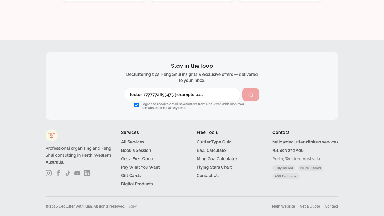 newsletter — embed subscribe form › subscribing with valid email and consent shows success desktop