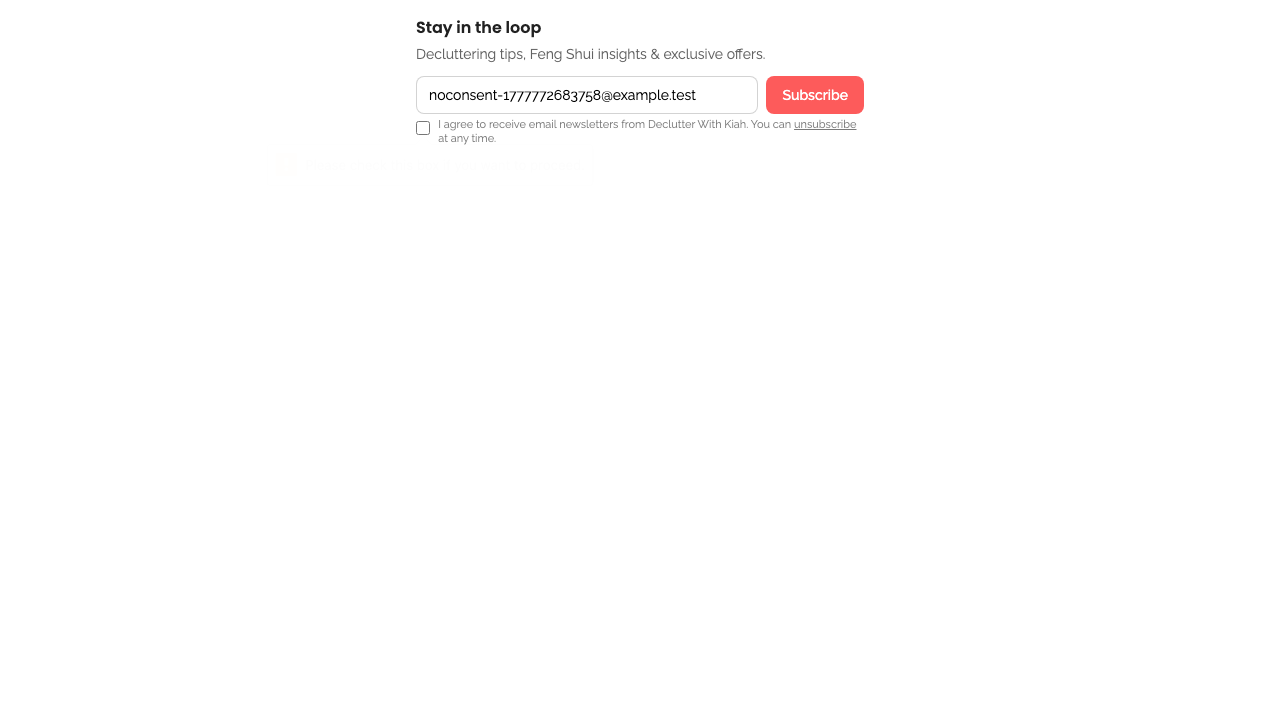 newsletter — embed subscribe form › subscribing without checking consent checkbox is blocked desktop