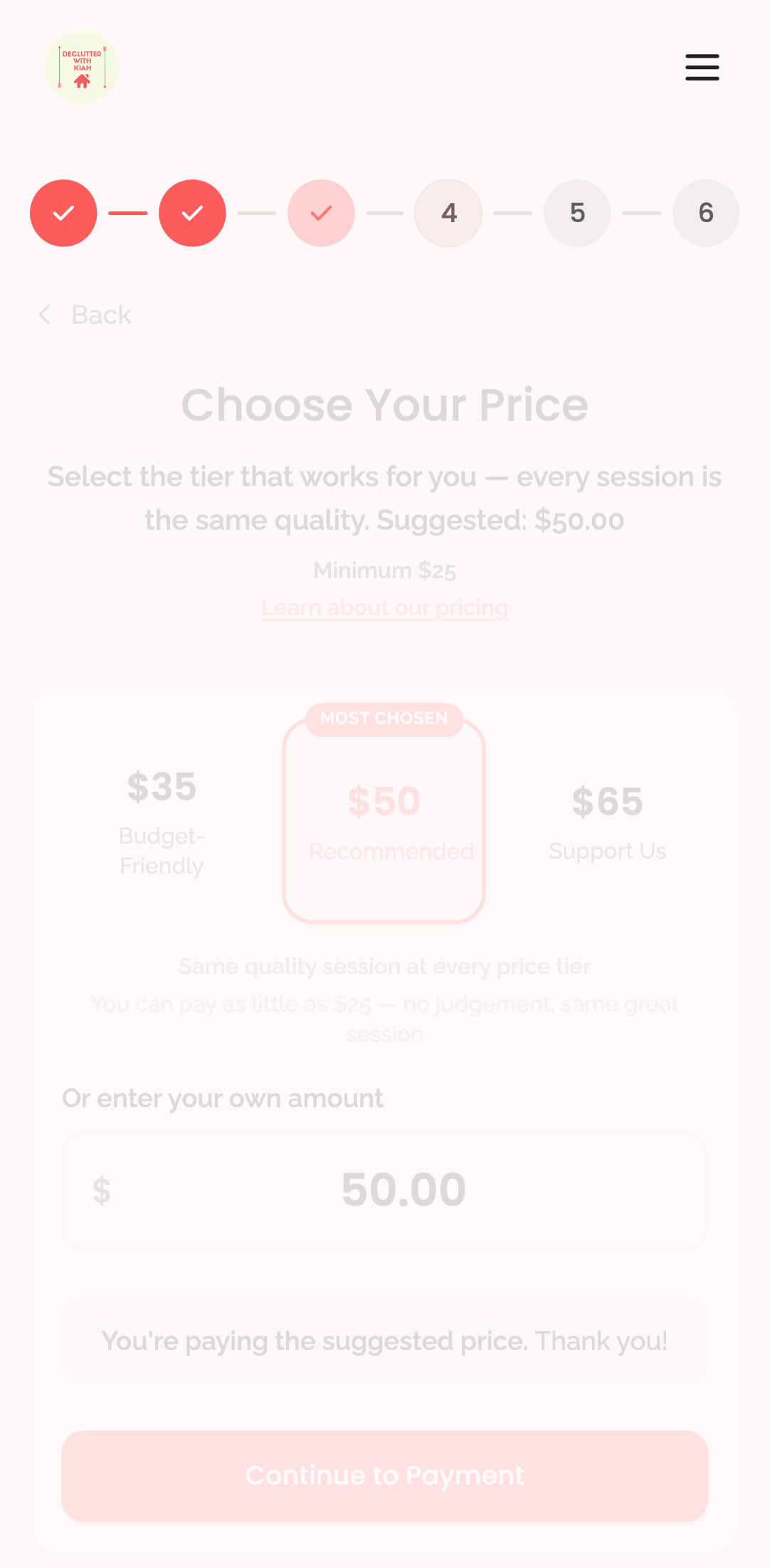 booking wizard — step 4: pricing › shows Choose Your Price heading mobile