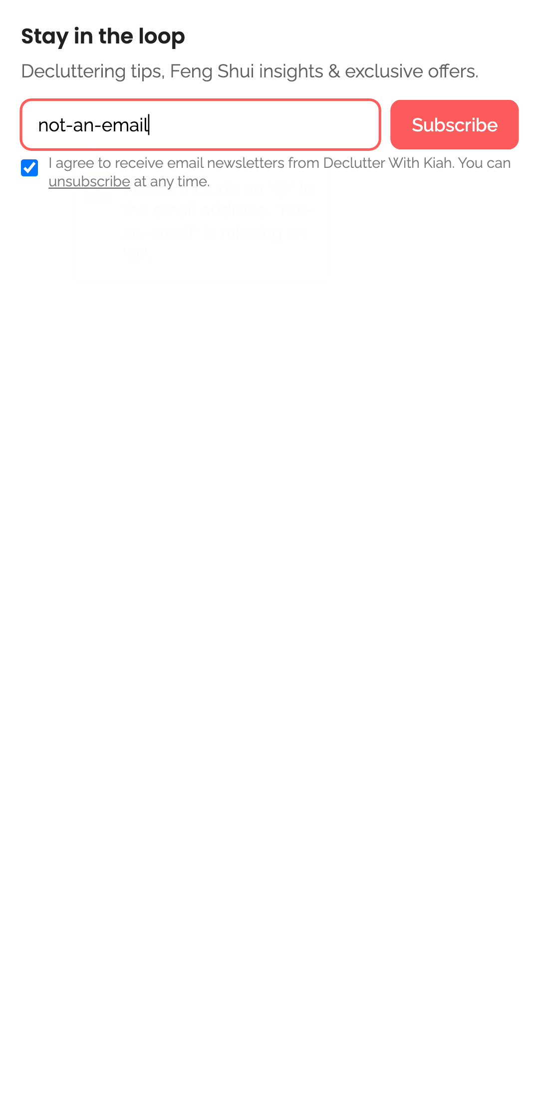 newsletter — embed subscribe form › subscribing with invalid email is blocked by browser mobile