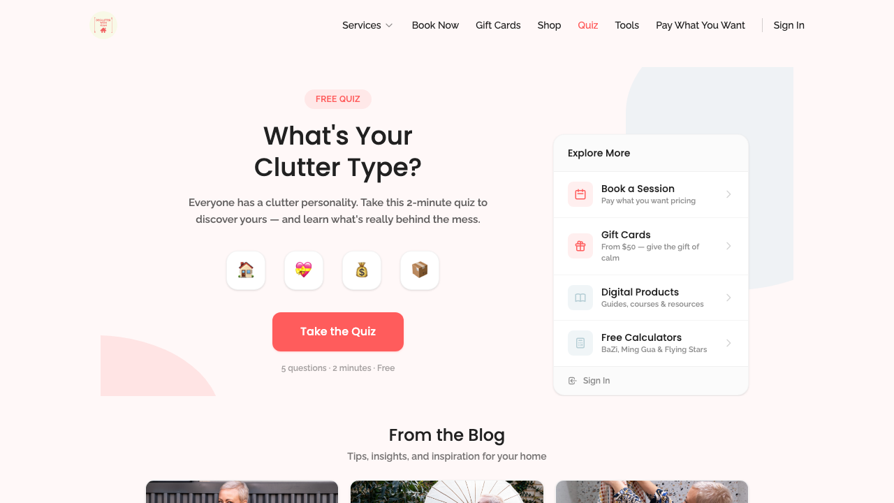 public pages — core routes › /quiz renders the clutter quiz desktop