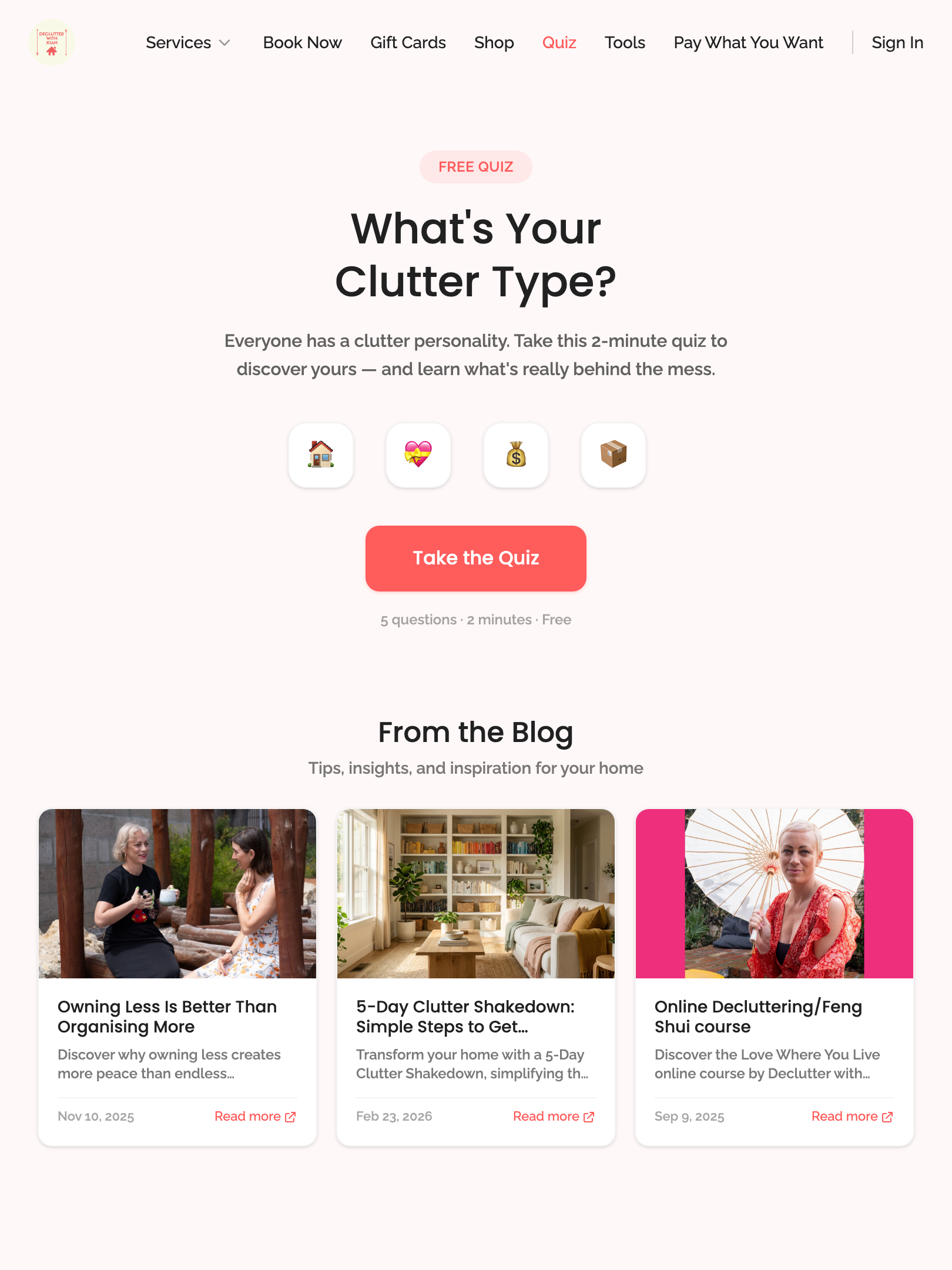 public pages — core routes › /quiz renders the clutter quiz tablet