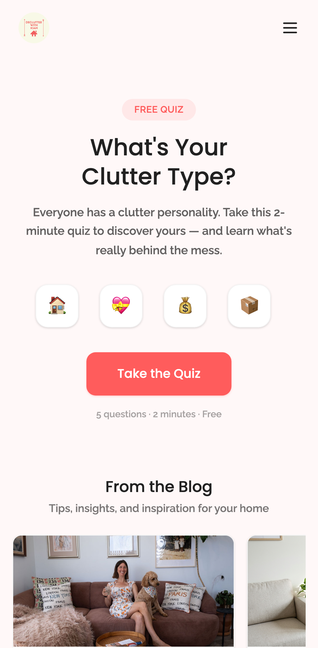 public pages — core routes › /quiz renders the clutter quiz mobile
