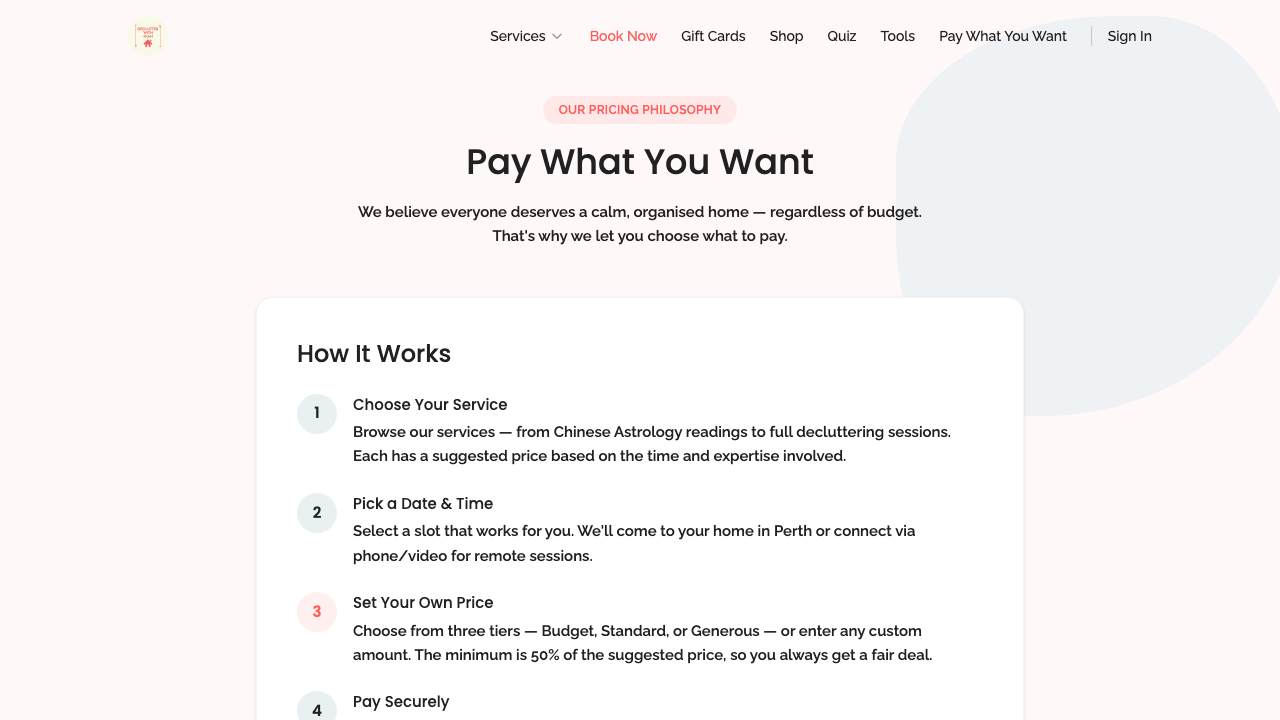 public pages — core routes › /book/pay-what-you-want loads desktop