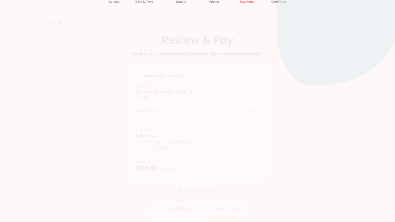 booking wizard — step 5: payment › shows payment gateway options desktop