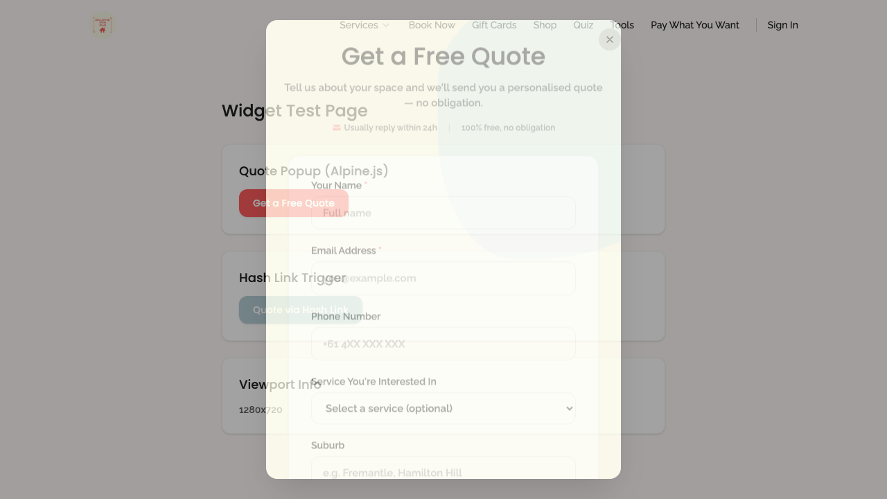 widget popups — quote modal › quote modal opens via button click desktop
