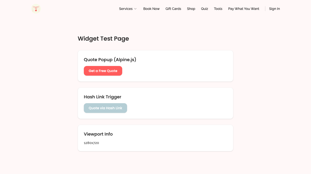 widget popups — quote modal › quote modal closes via X button desktop