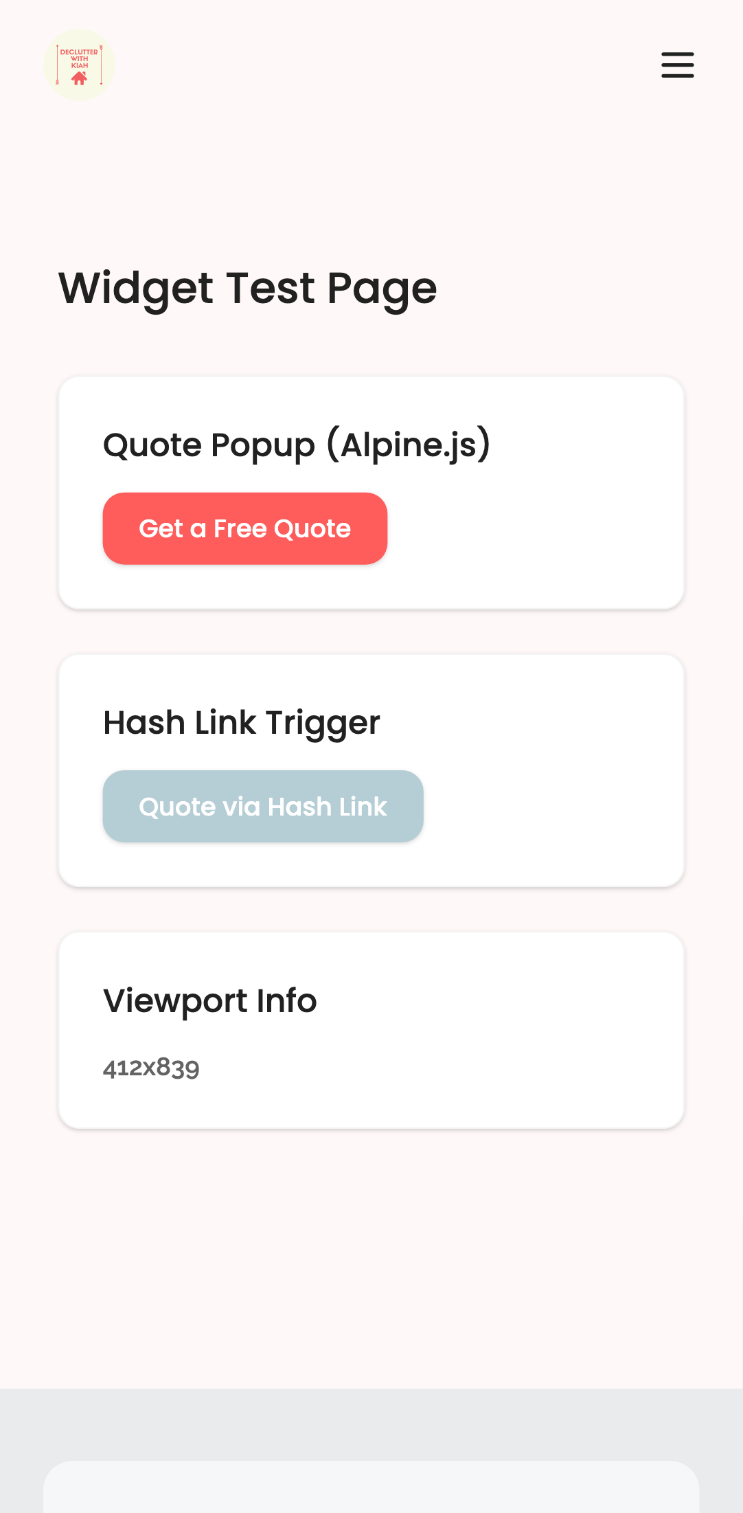 widget popups — quote modal › quote modal closes via X button mobile