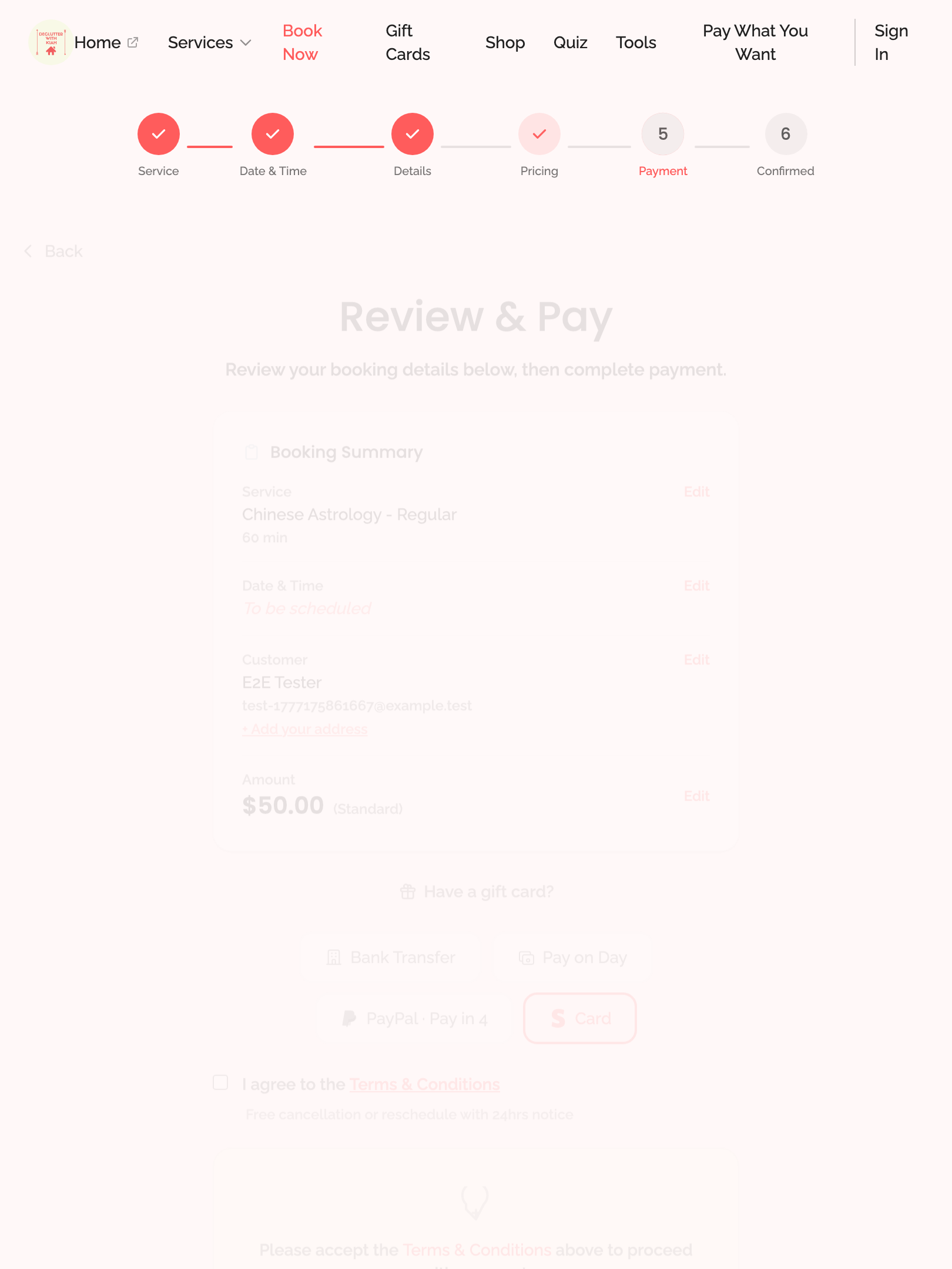 booking wizard — step 5: payment › shows payment gateway options tablet