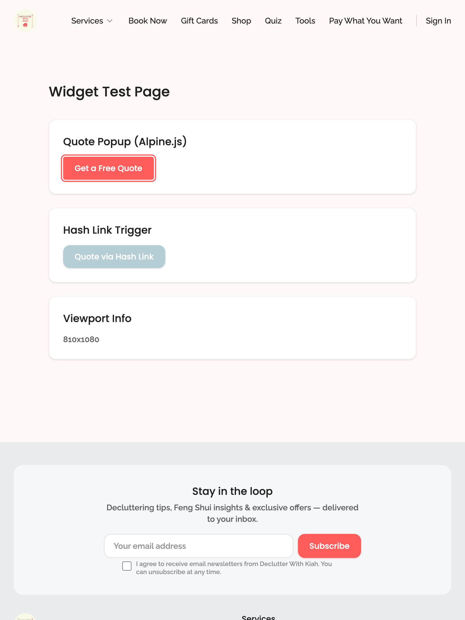 widget popups — quote modal › quote modal closes via Escape key tablet