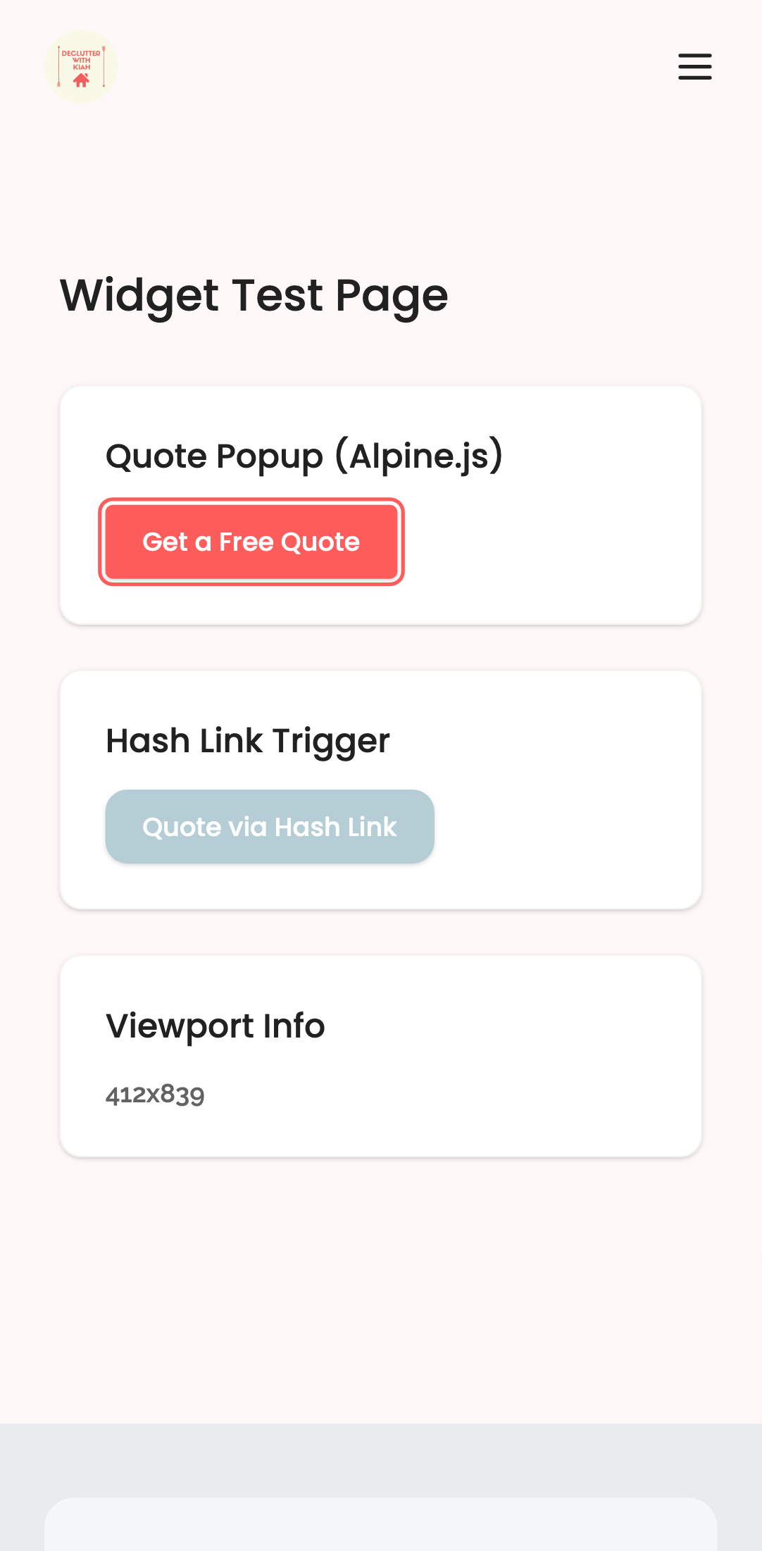 widget popups — quote modal › quote modal closes via Escape key mobile