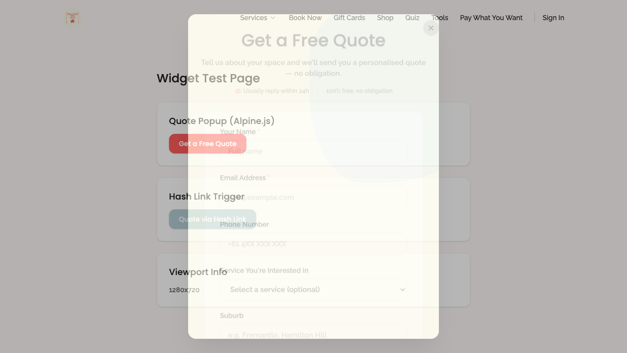 widget popups — quote modal › quote form has required fields desktop