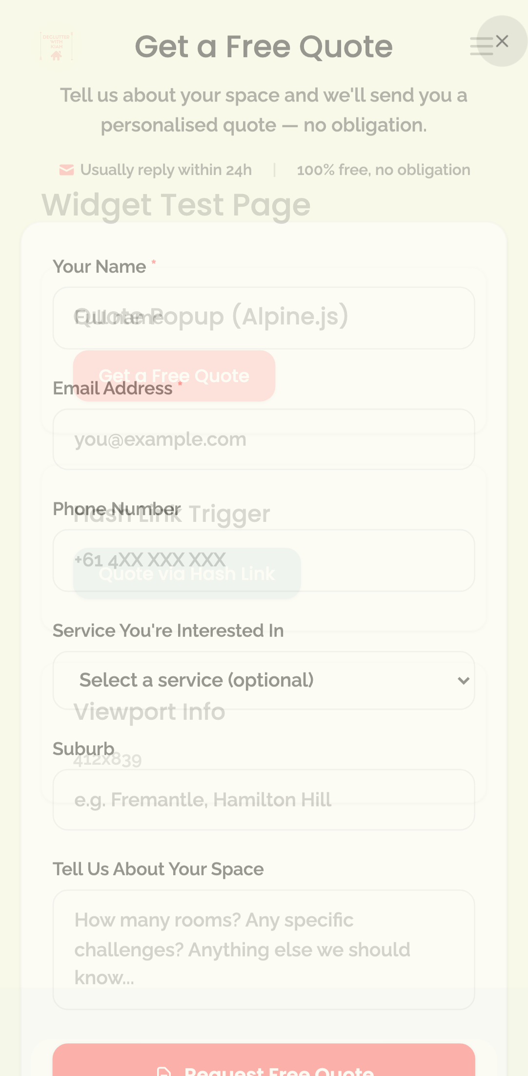 widget popups — quote modal › quote form has required fields mobile