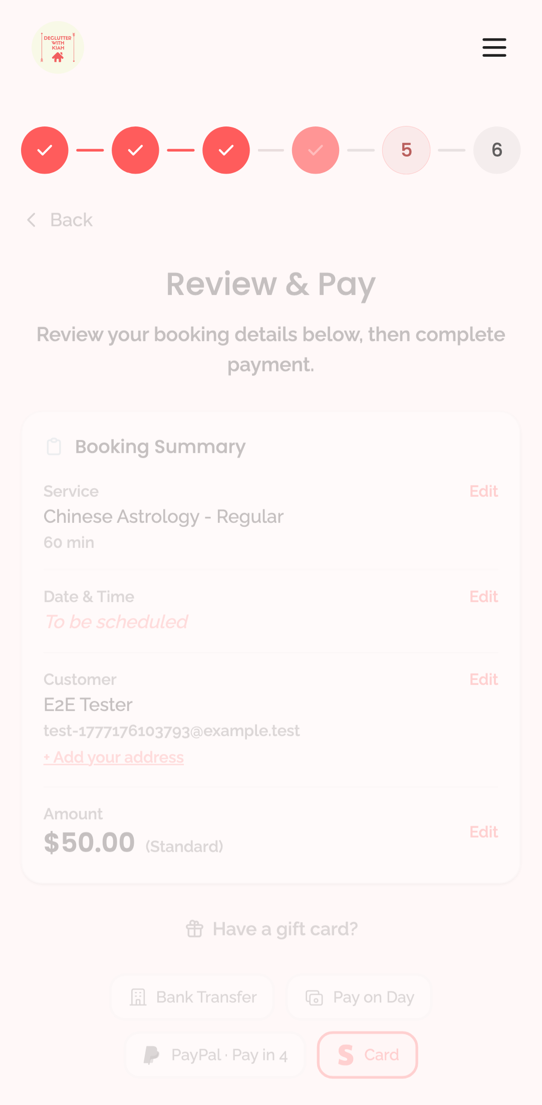 booking wizard — step 5: payment › shows payment gateway options mobile