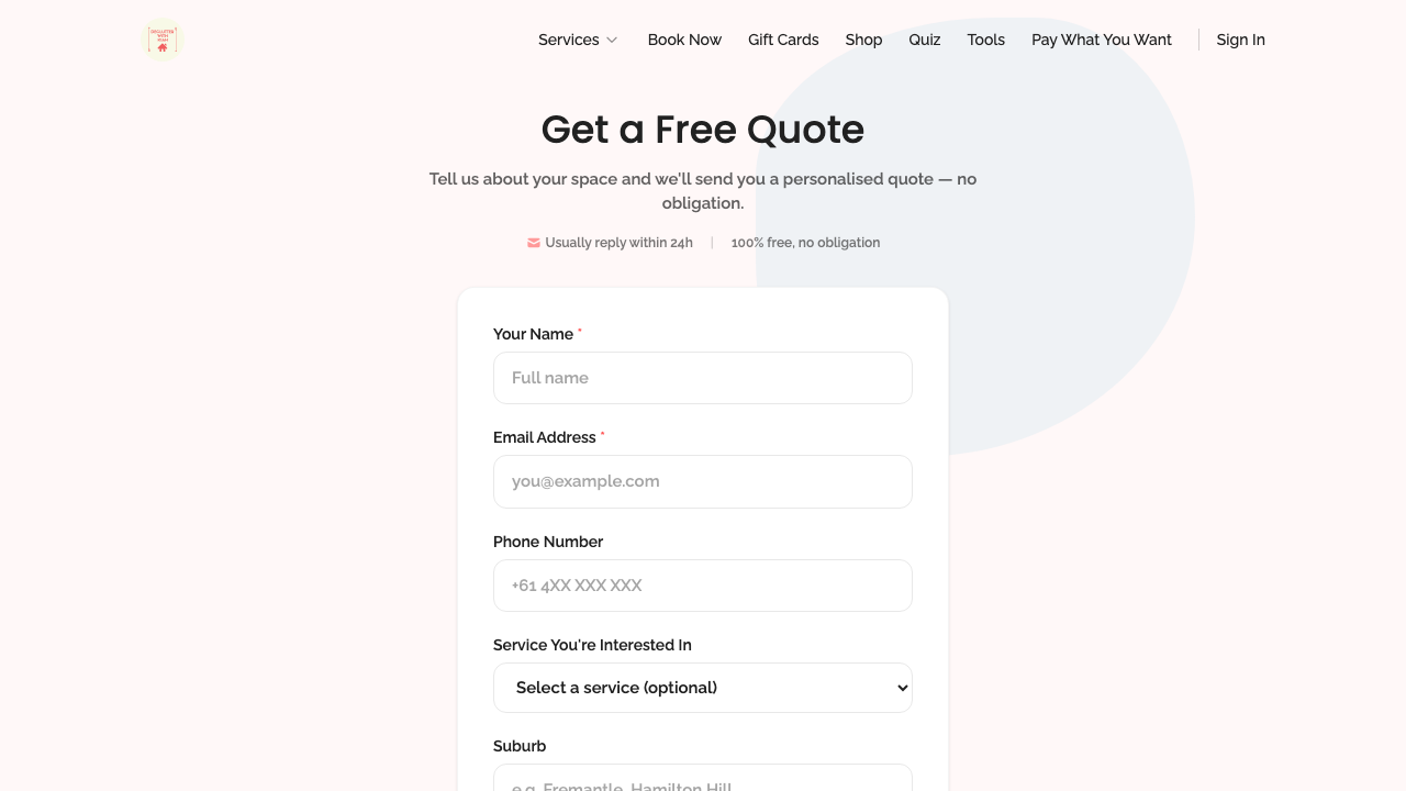 widget popups — quote page standalone › /quote renders the quote form desktop