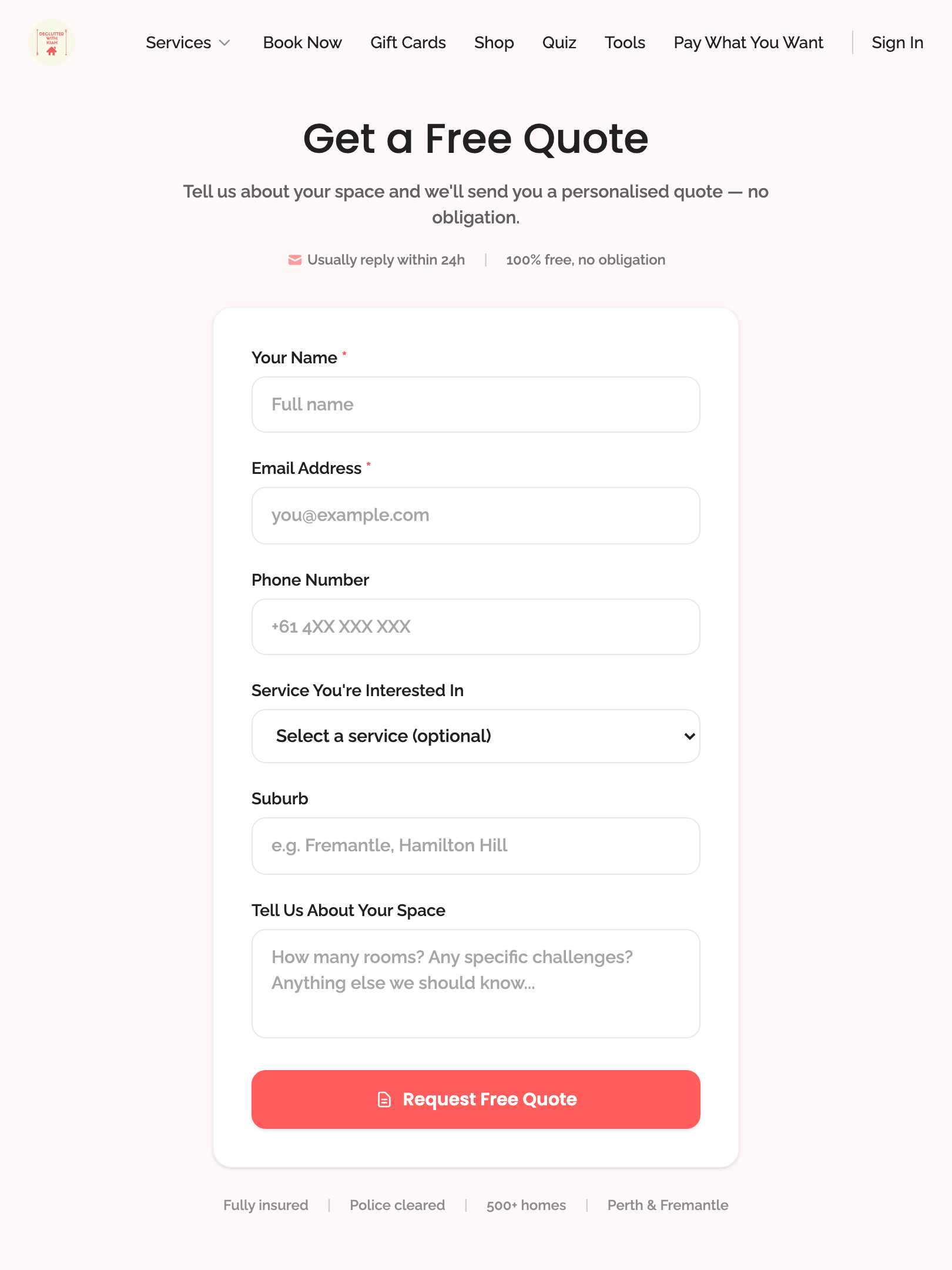 widget popups — quote page standalone › /quote renders the quote form tablet