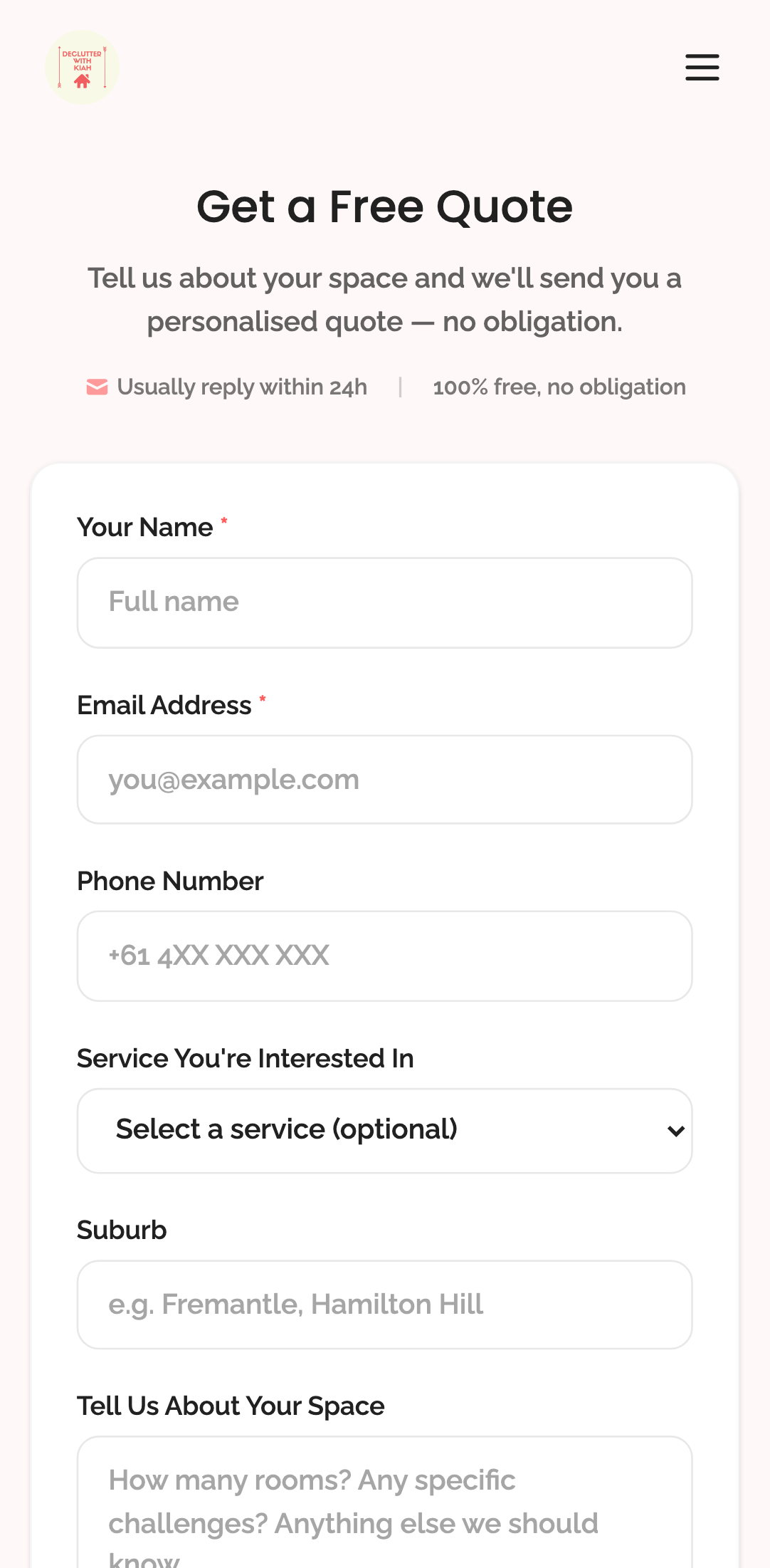 widget popups — quote page standalone › /quote renders the quote form mobile