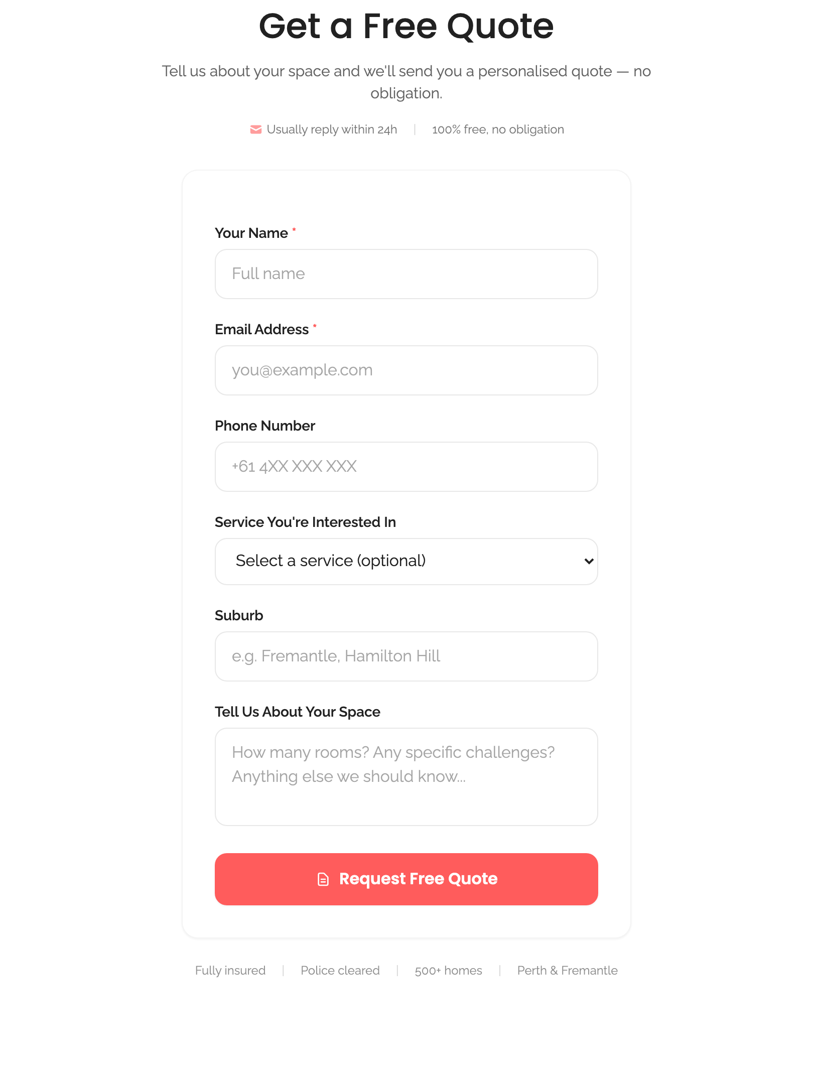 widget popups — quote page standalone › /quote/embed renders embeddable quote form tablet