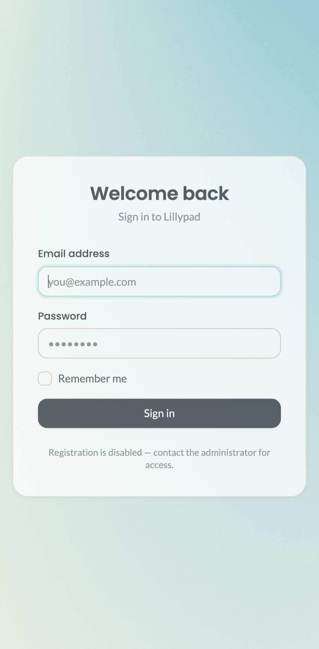 every page — English › Admin login — /lillypad mobile