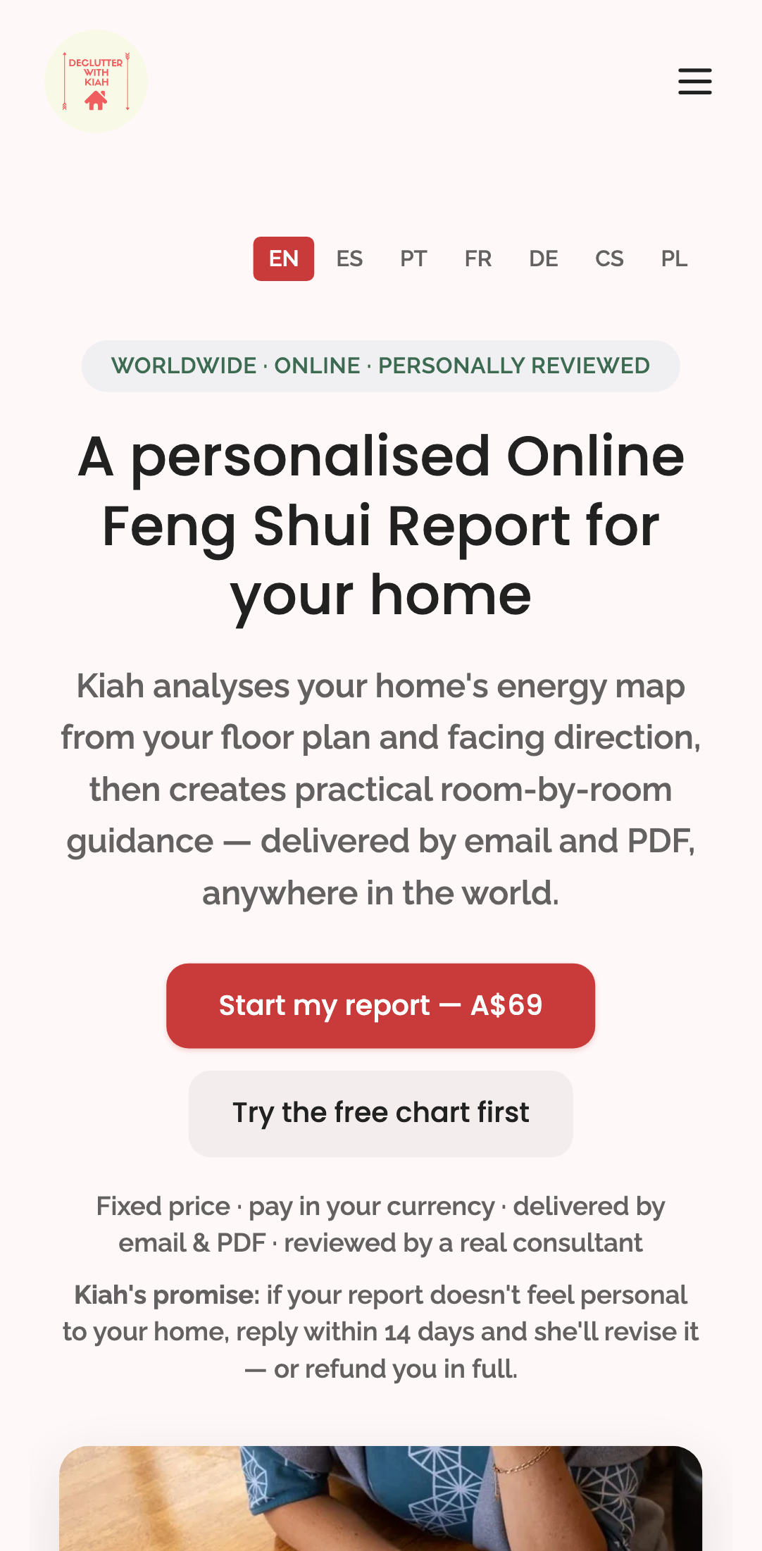 feng shui landing — artwork & i18n › hero + six illustrated why-cards render without emoji (en) mobile