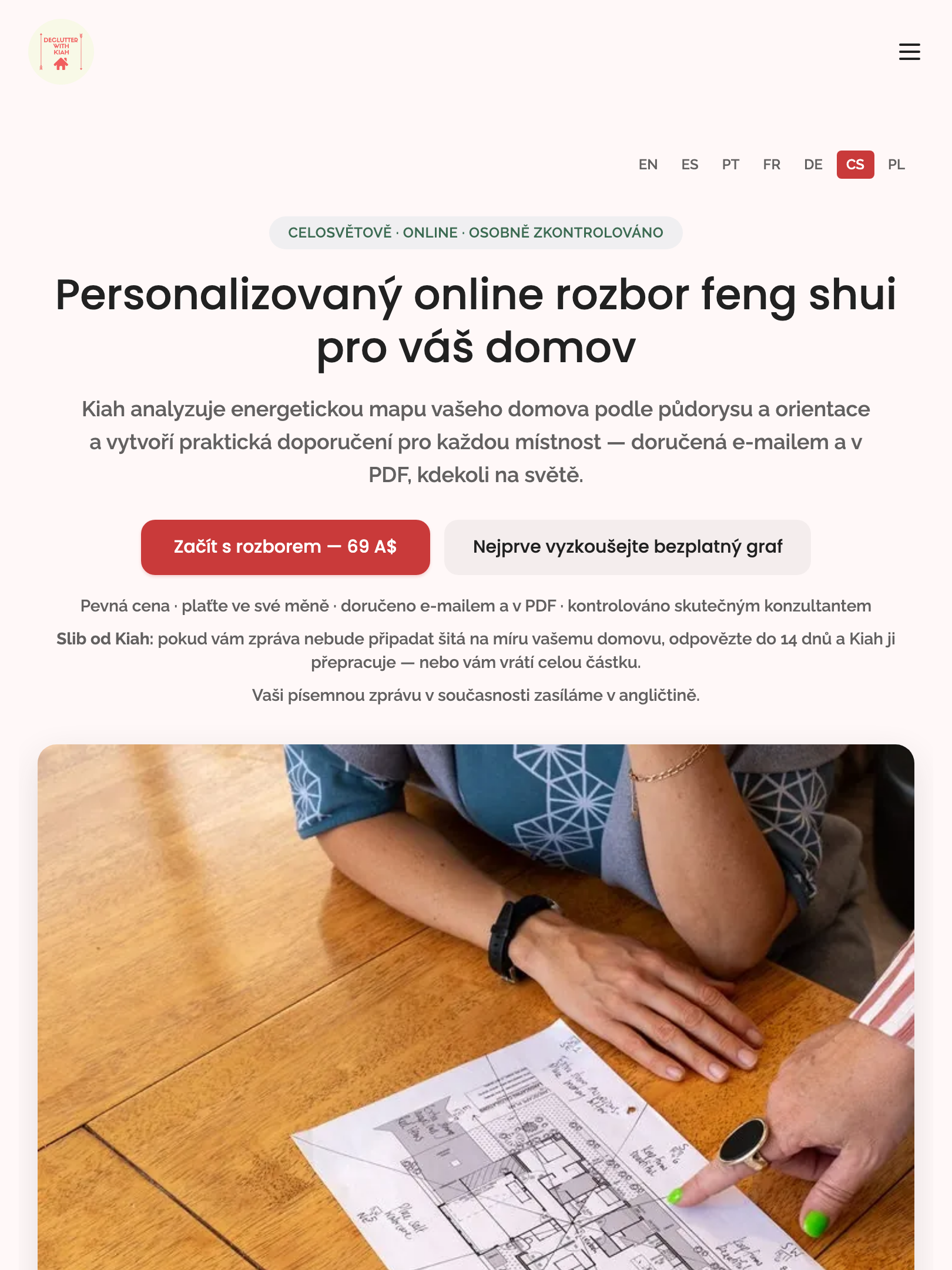 feng shui landing — artwork & i18n › hero + six illustrated why-cards render without emoji (cs) tablet