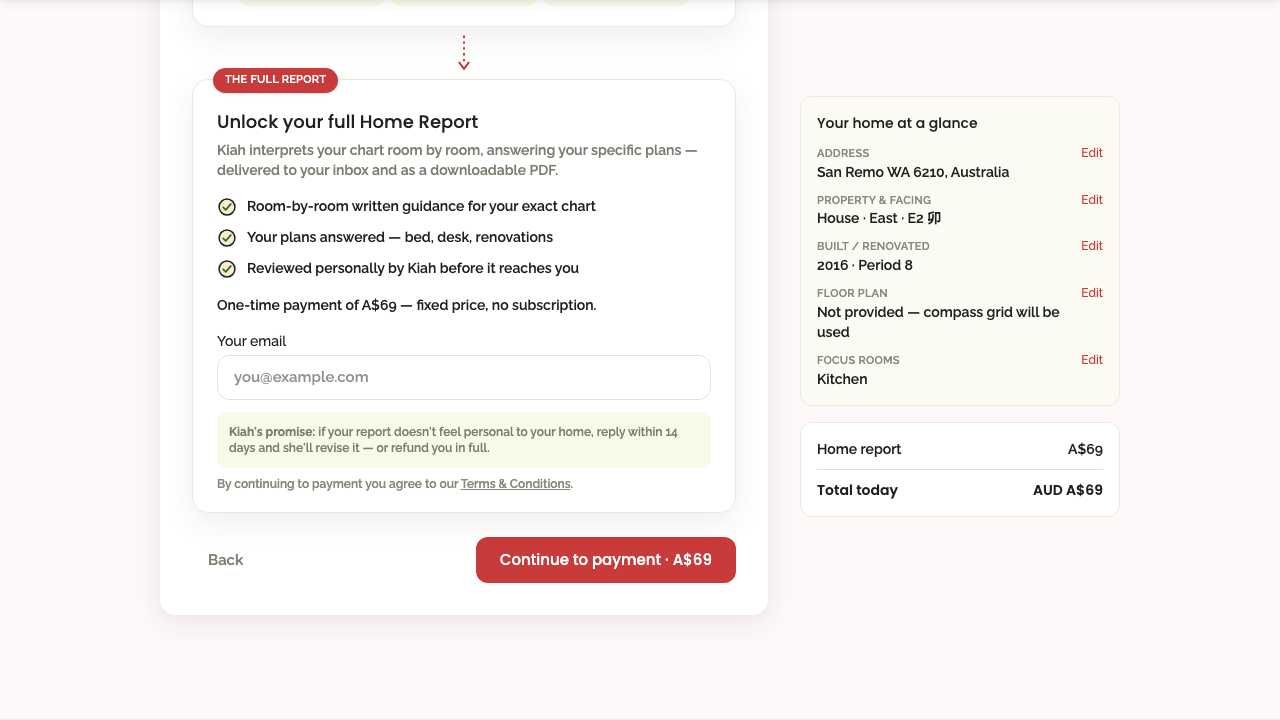 home report — wizard › walks the steps to the free chart, with per-step URLs desktop