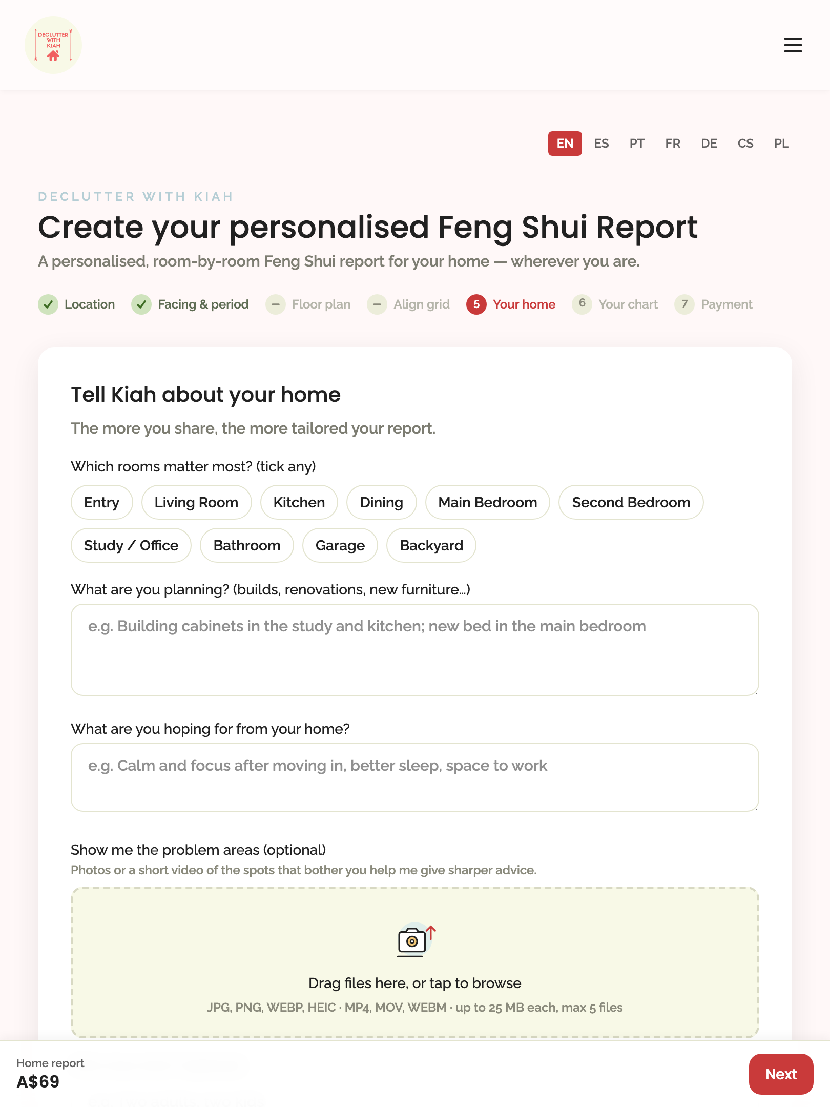 home report — wizard › step-5 problem-area upload shows a thumbnail and remove works tablet