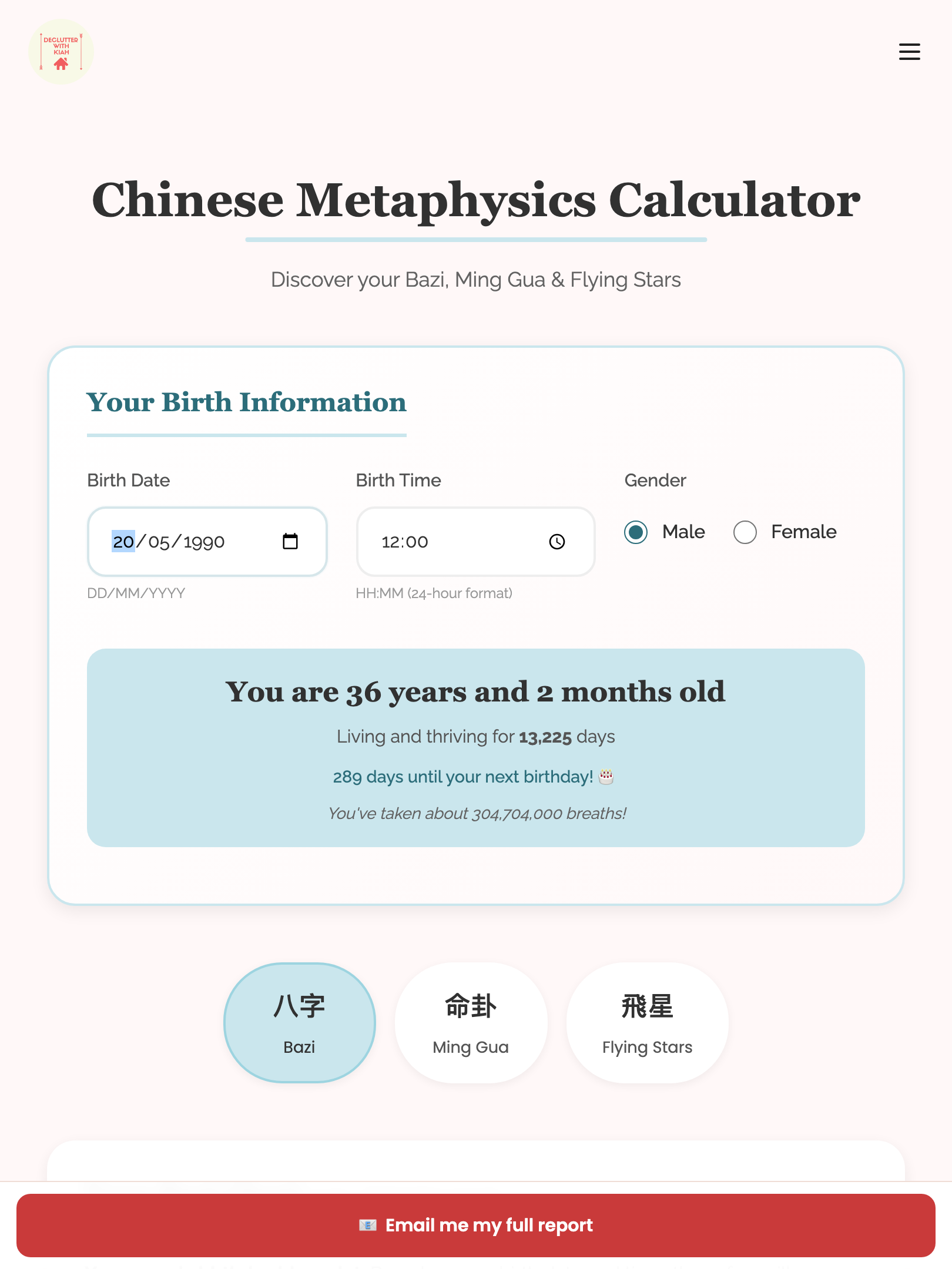 tools — calculator journey › entering a birth date reveals the chart and the top email CTA tablet