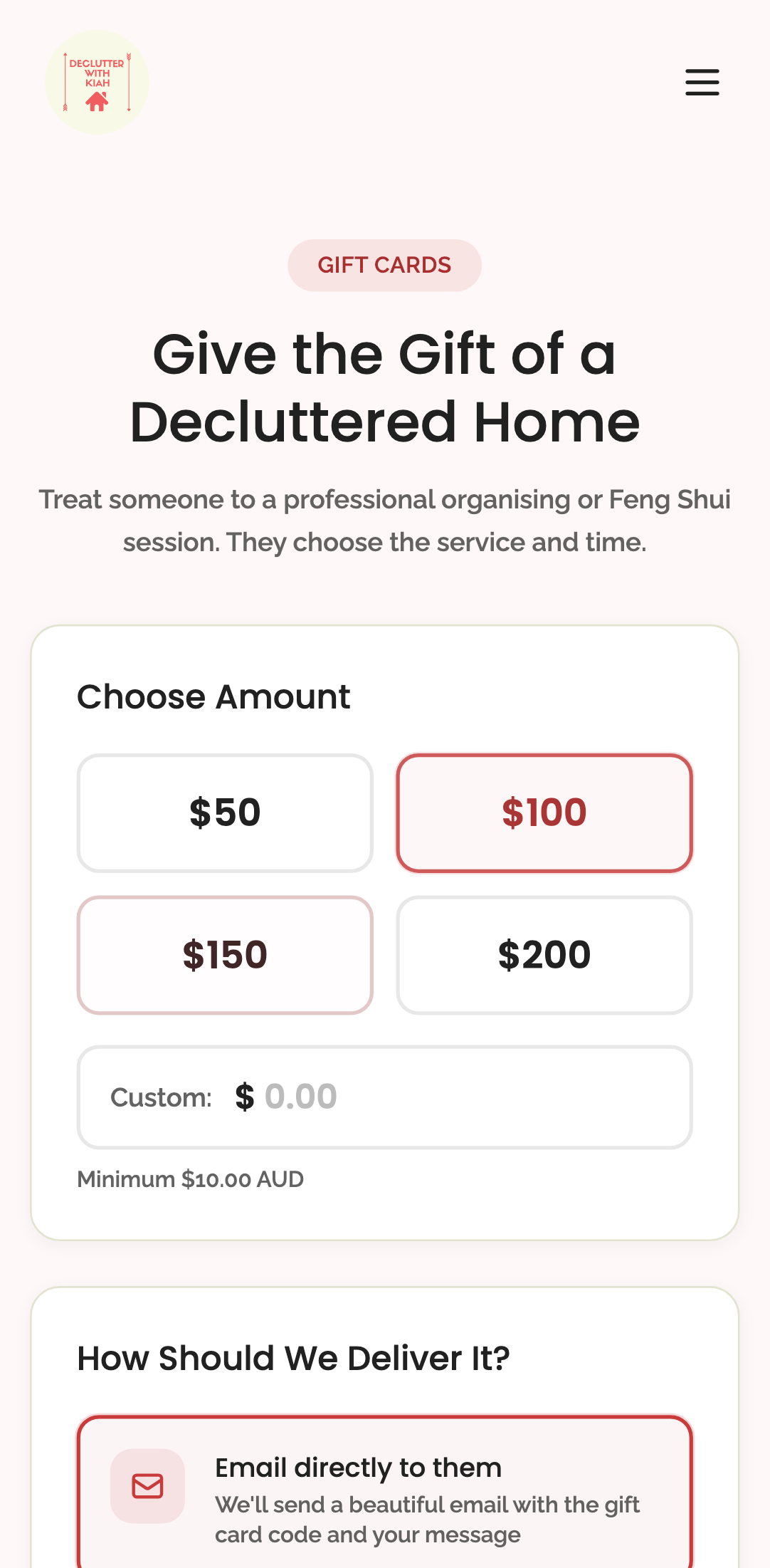 gift cards — step 1: configuration › clicking a preset updates the selected amount mobile