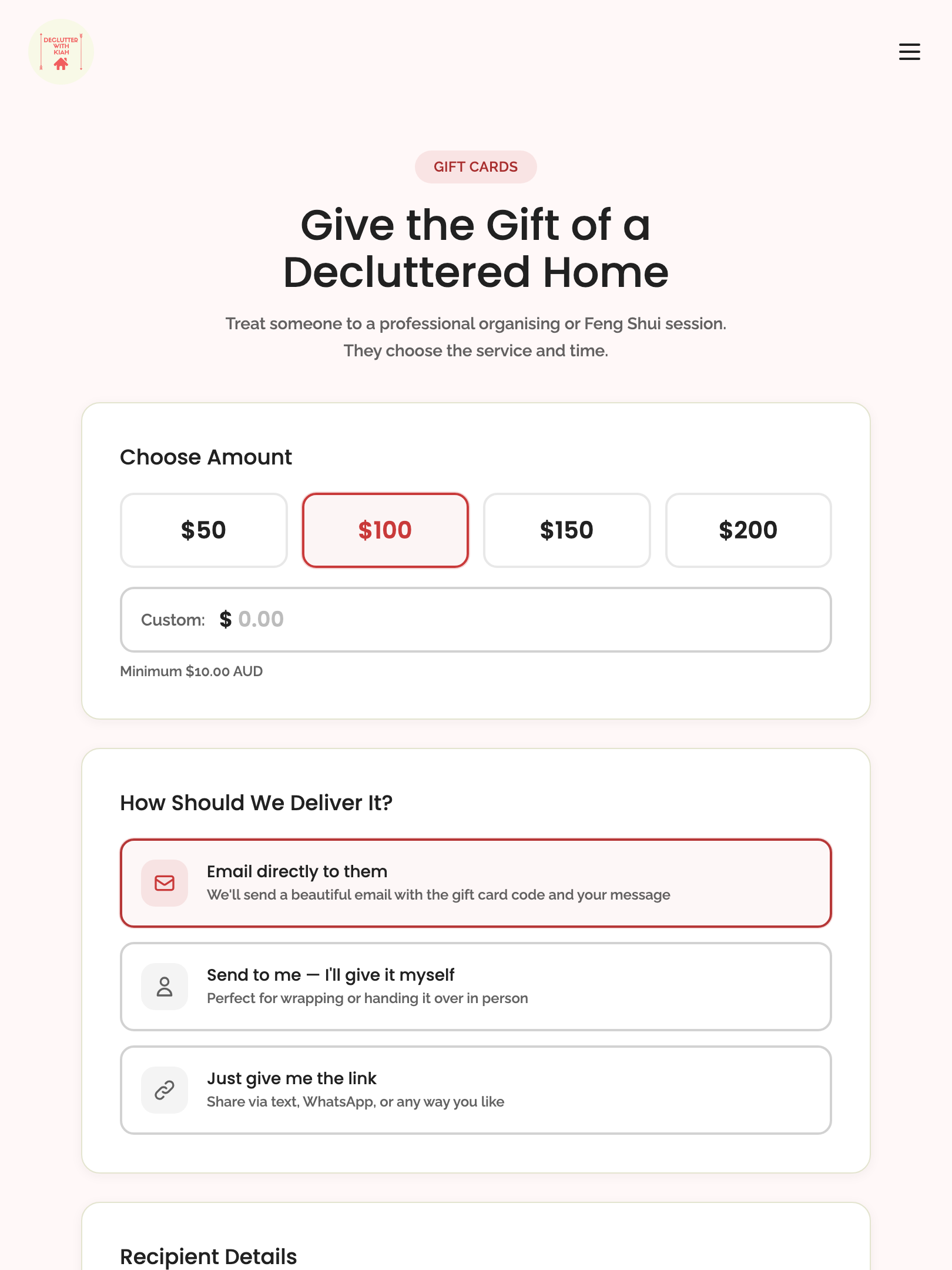gift cards — step 1: configuration › shows all three delivery methods tablet