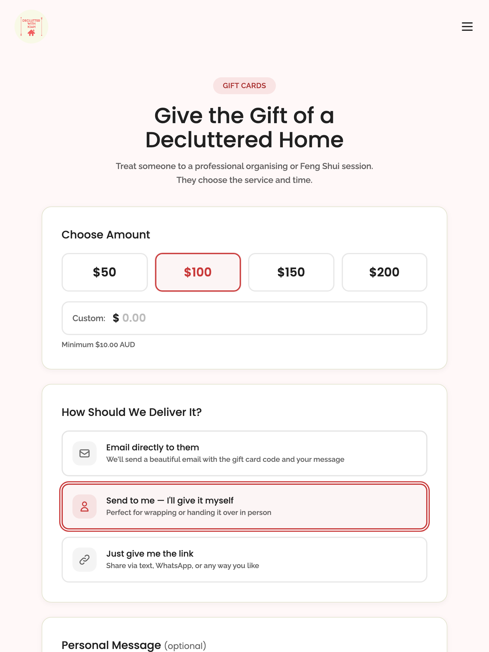 gift cards — step 1: configuration › selecting "send to me" hides recipient fields tablet