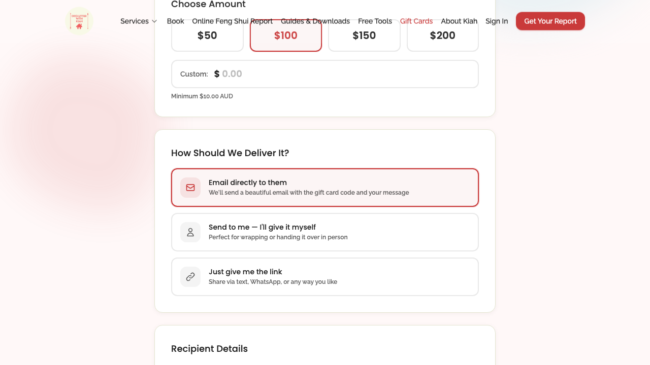 gift cards — step 1: configuration › message textarea is visible for email delivery methods desktop