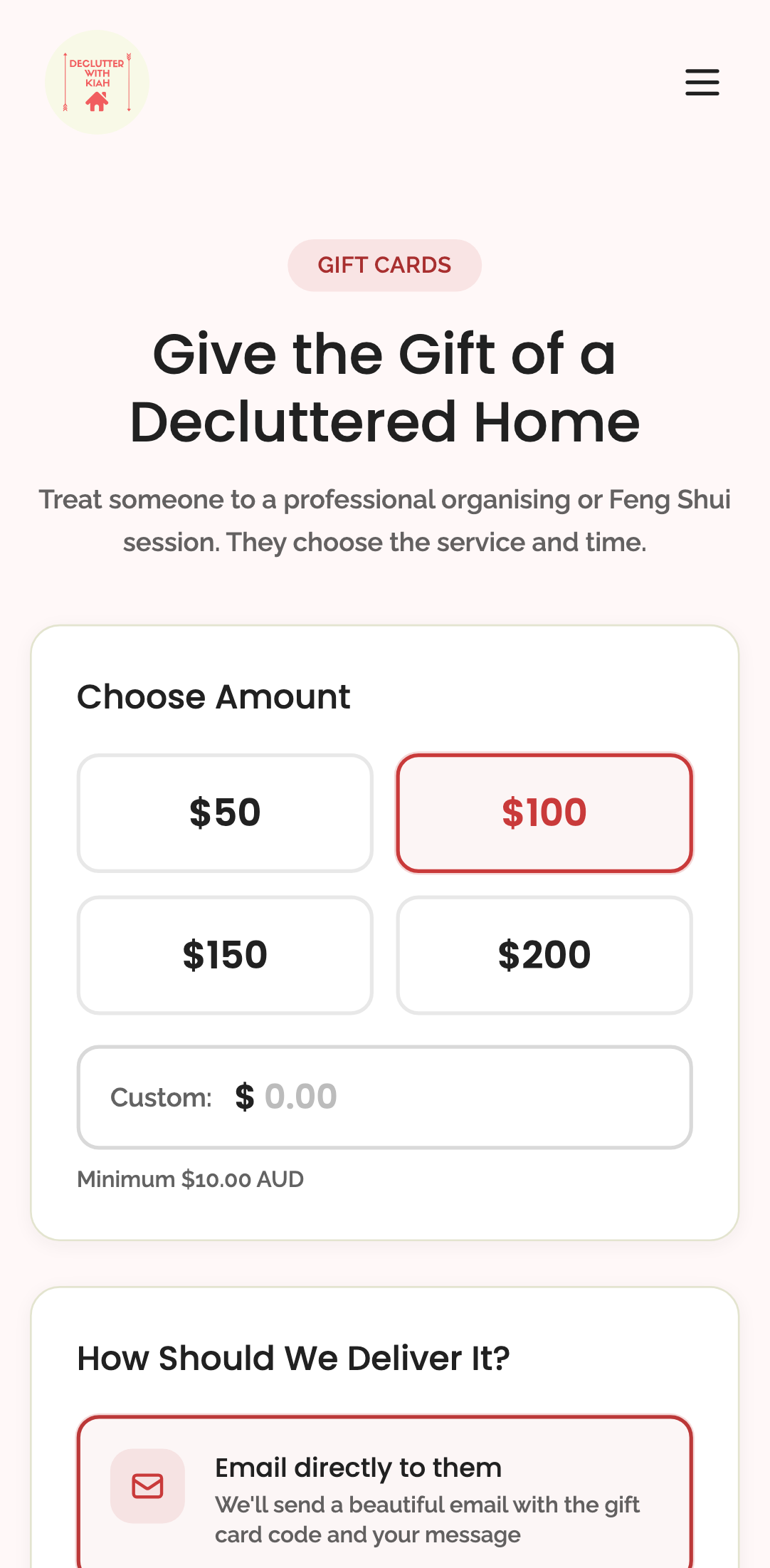gift cards — step 1: configuration › message textarea is visible for email delivery methods mobile