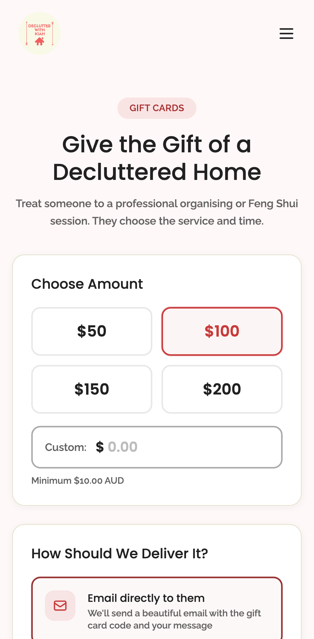 gift cards — step 1: configuration › continue button shows formatted amount mobile