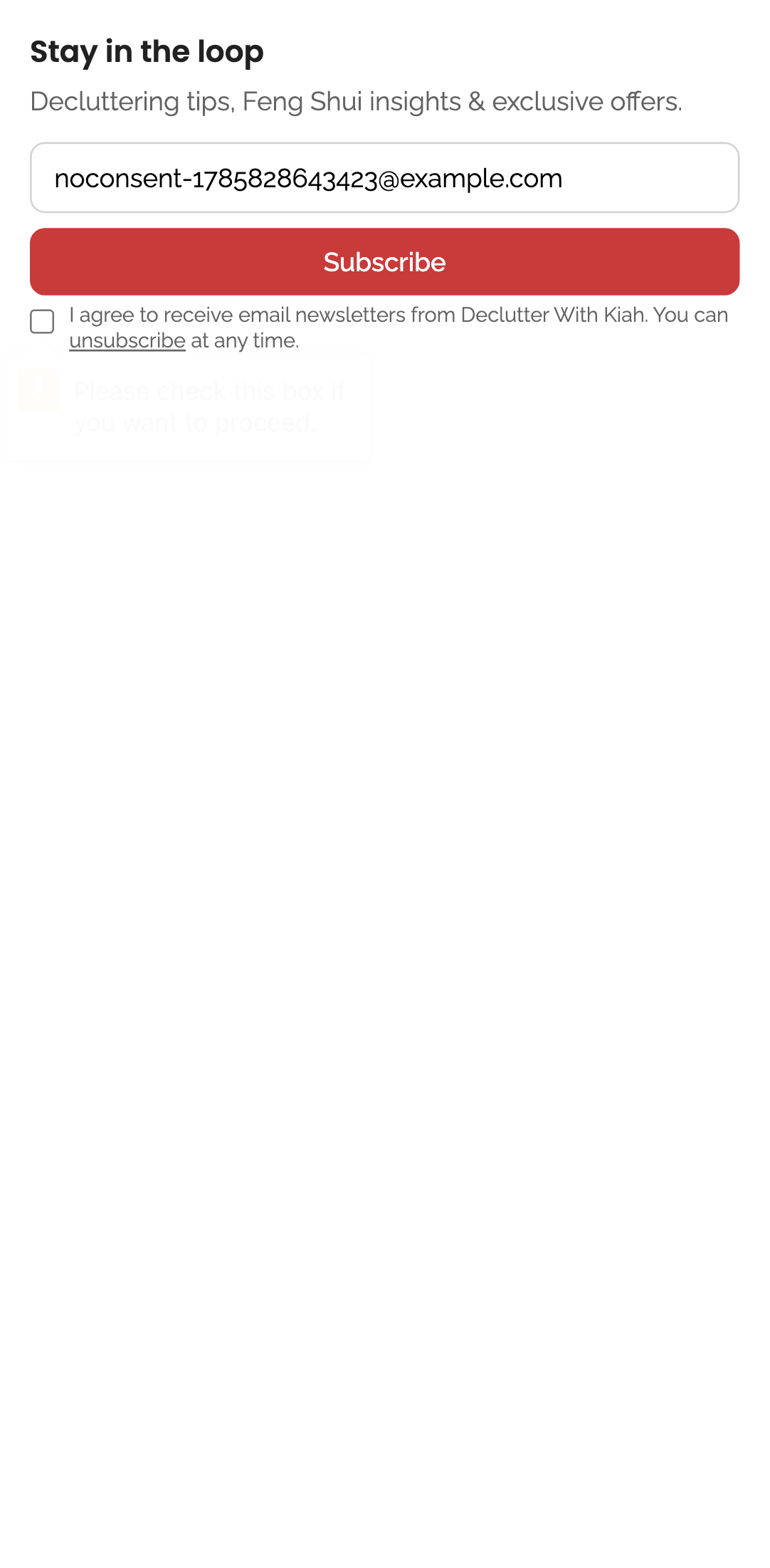 newsletter — embed subscribe form › subscribing without checking consent checkbox is blocked mobile