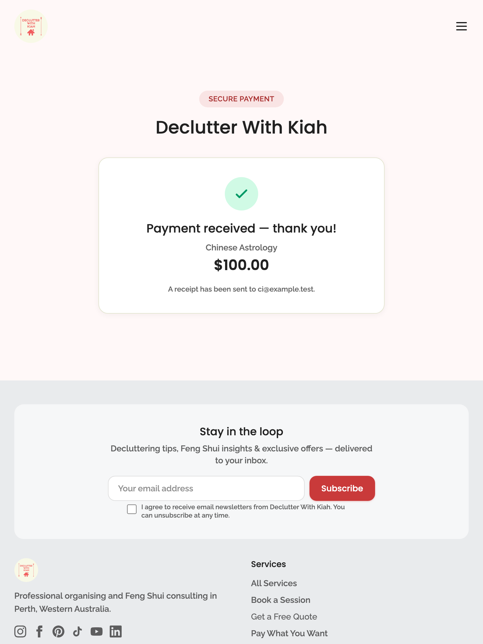 pay-by-link — public pay page › paid order shows friendly already-paid state, no payment element tablet